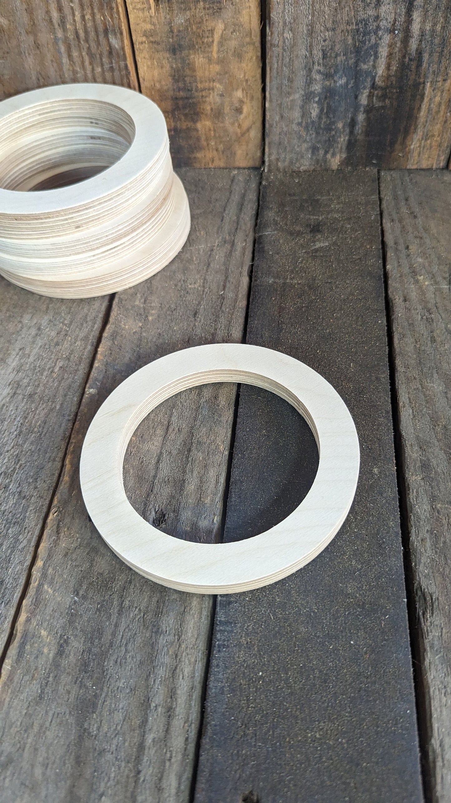 5.5" Baltic Birch Wood Donut, 4" Center Hole, Unfinished Crafting Ring