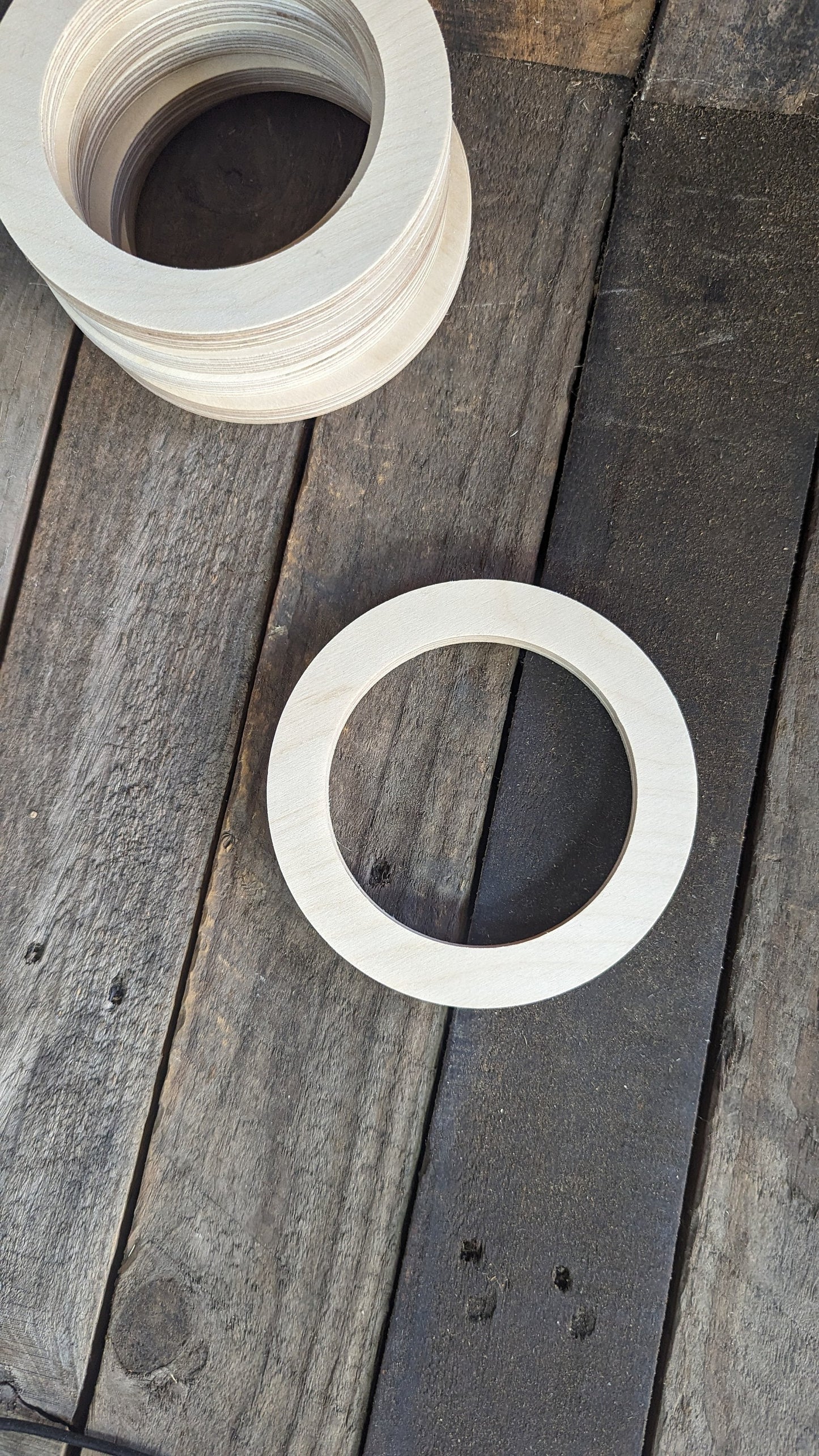 5.5" Baltic Birch Wood Donut, 4" Center Hole, Unfinished Crafting Ring