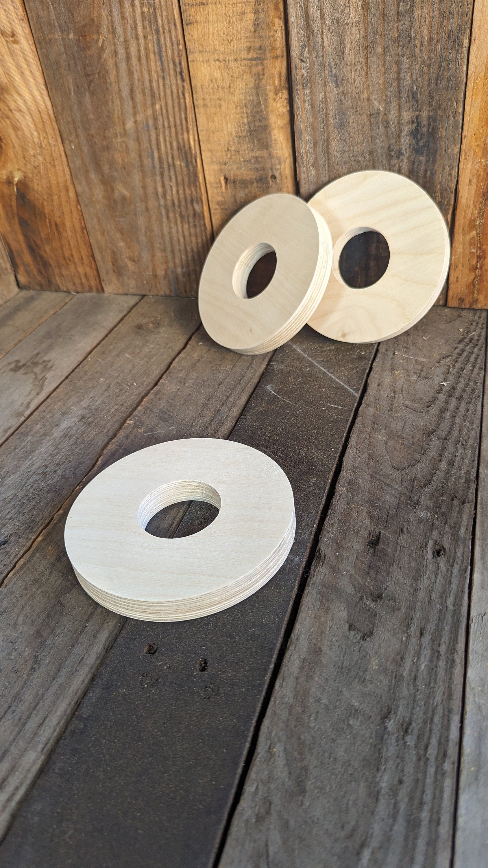 5.5" (5 1/2") Wood Donut with 2" hole , BALTIC BIRCH - Wooden Circles, Blank Circles, Unfinished, Ring Shape, DIY Crafting Supplies