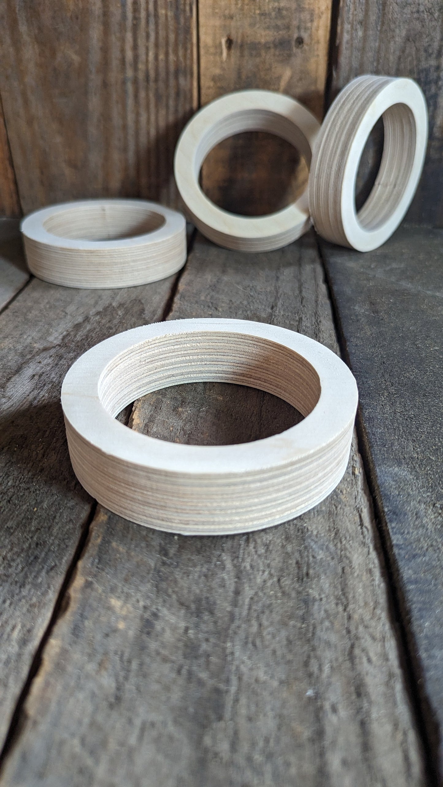 4" Baltic Birch Wood Donut Ring, 3" Center Hole, Unfinished Wooden Circle