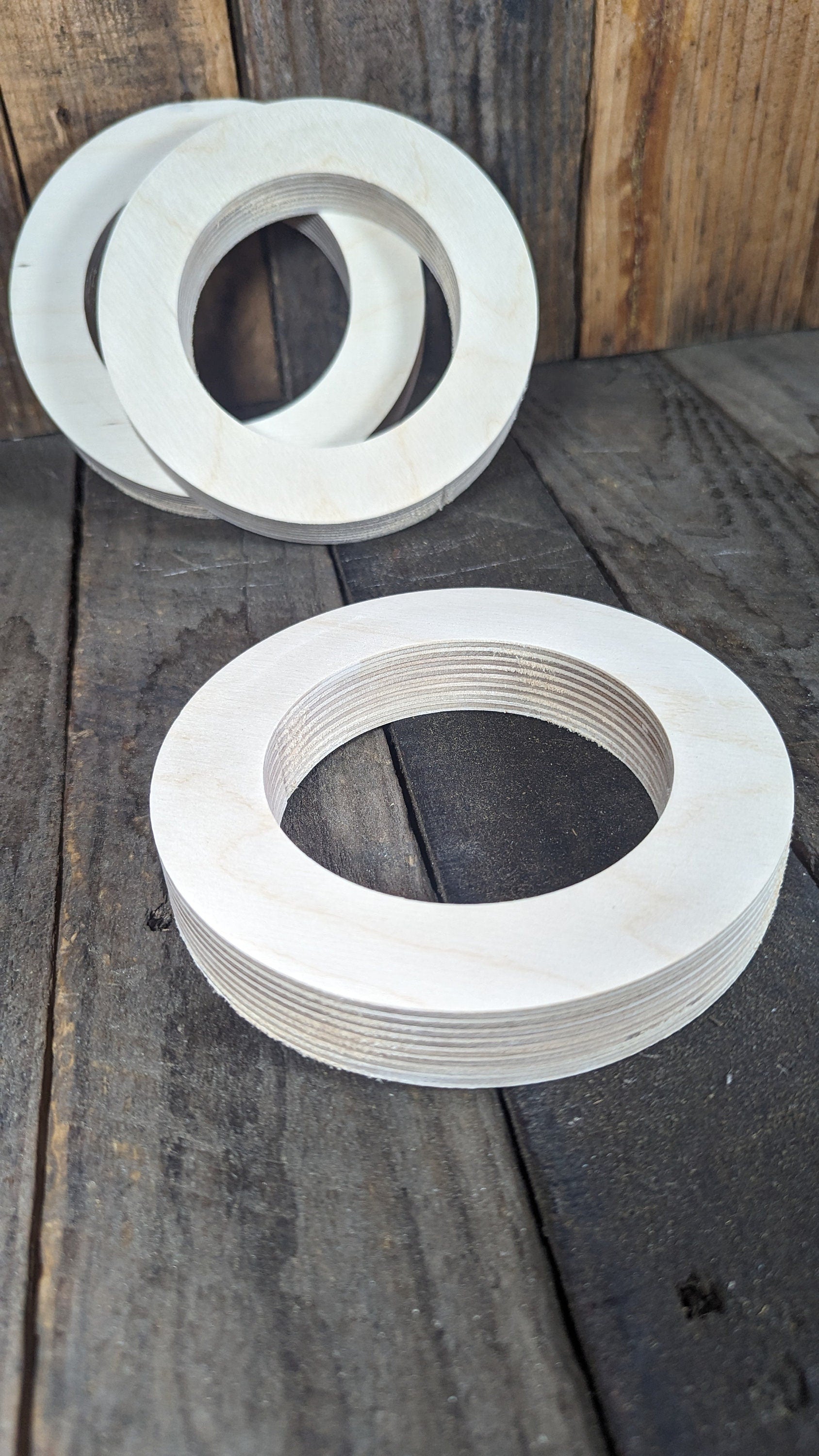 5.75" (5 3/4") Wood Donut with 3.75" (3 3/4") hole , BALTIC BIRCH - Wooden Circles, Blank Circles Circular, Ring Shape