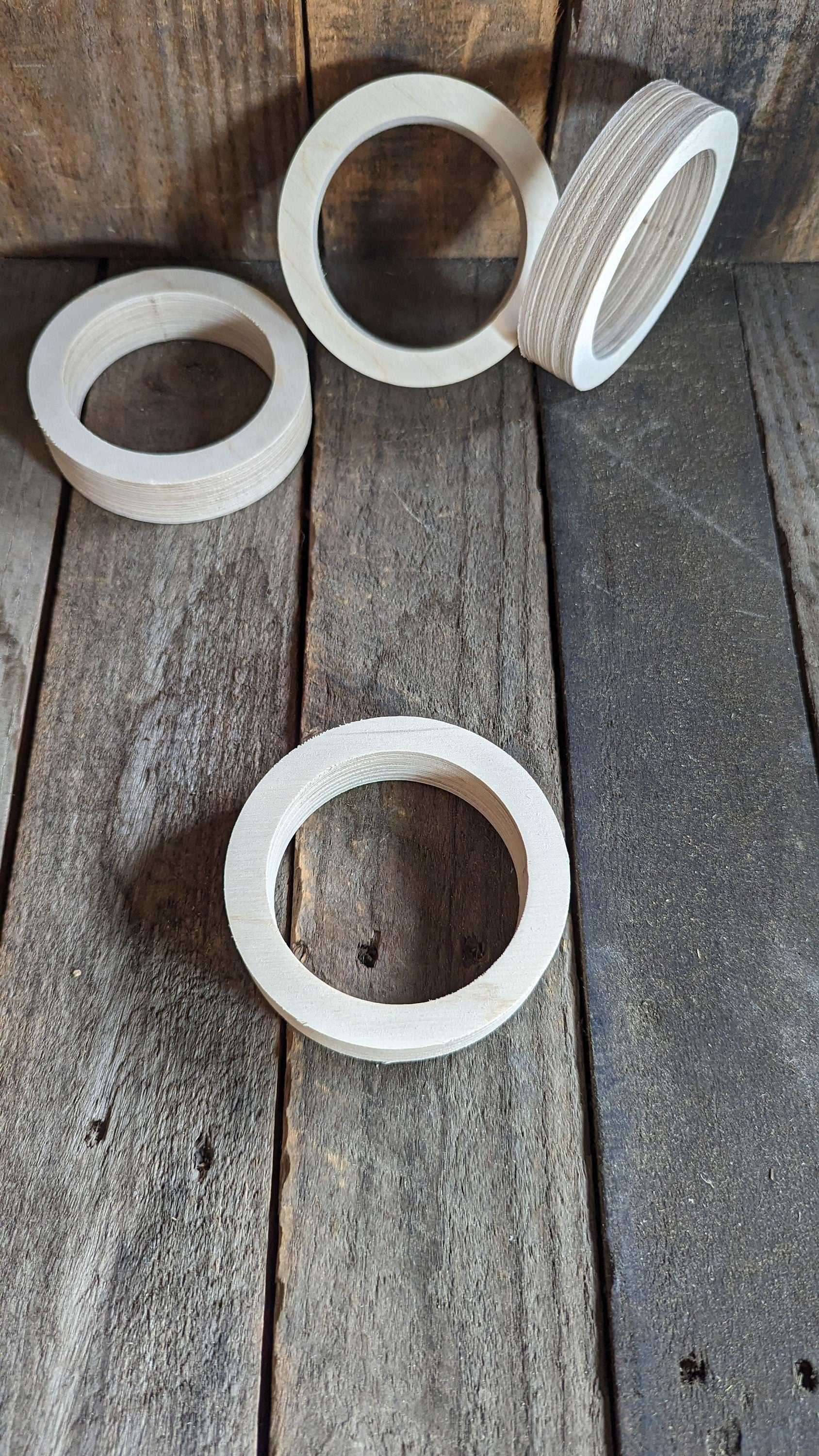 4" Baltic Birch Wood Donut Ring, 3" Center Hole, Unfinished Wooden Circle