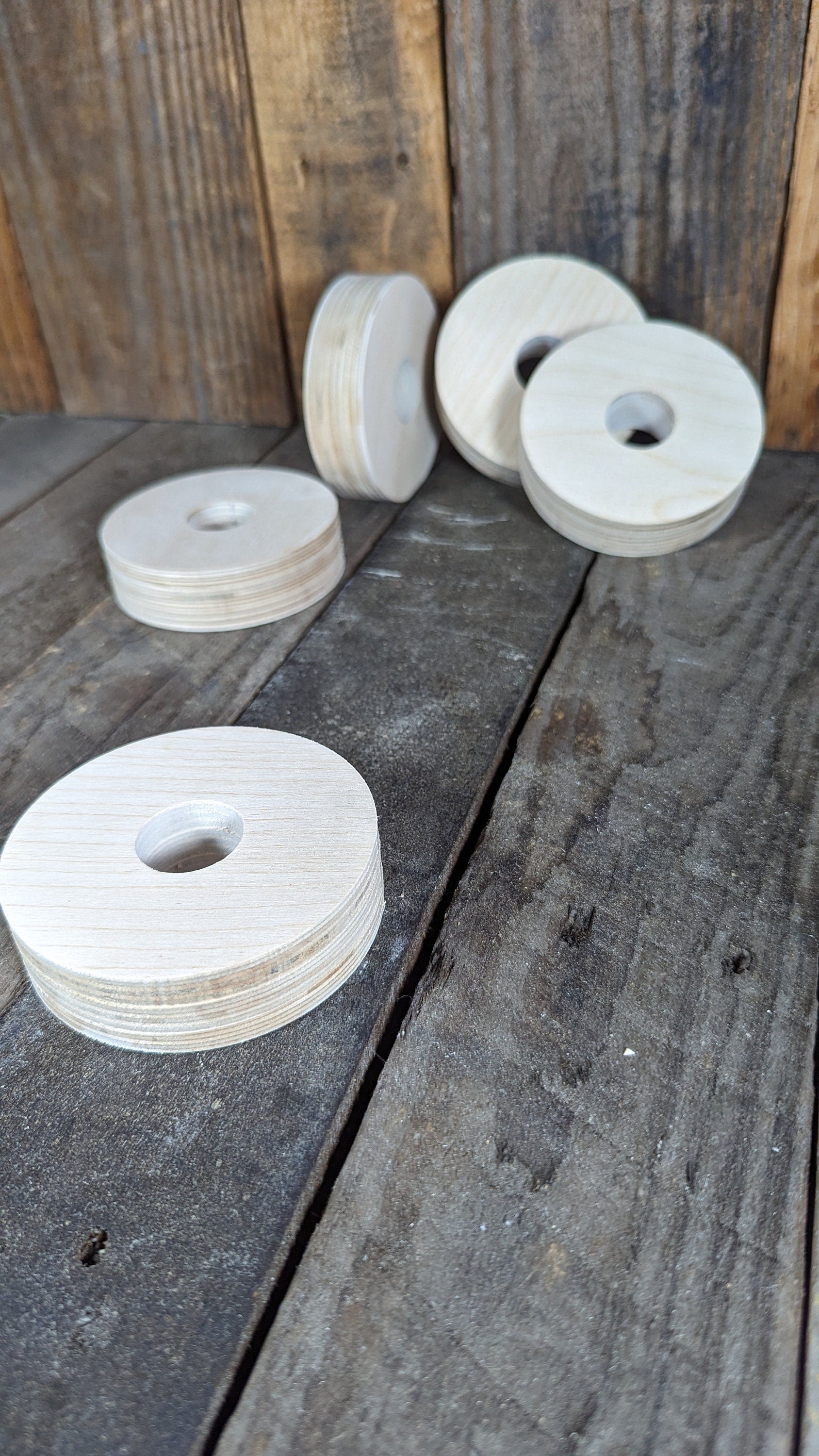 5 Pack - 3.5" Baltic Birch Wood Donut, 1" Center Hole