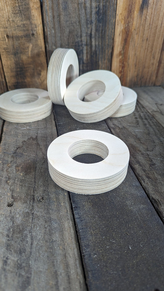 4" Wood Donut, 2" center hole - BALTIC BIRCH - Wooden Circles, Unfinished Wooden Ring, Circular Wood, Ring, craft, DIY