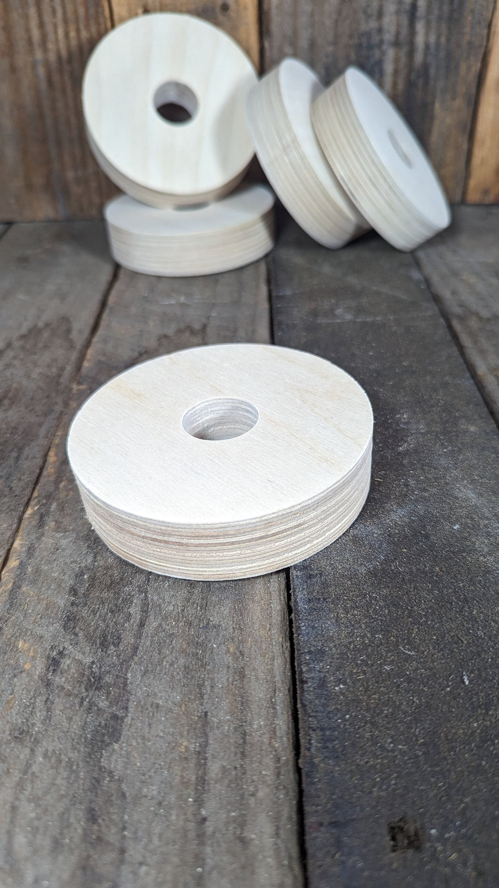4" Baltic Birch Wood Donut Ring, 1" Center Hole, Craft Supply