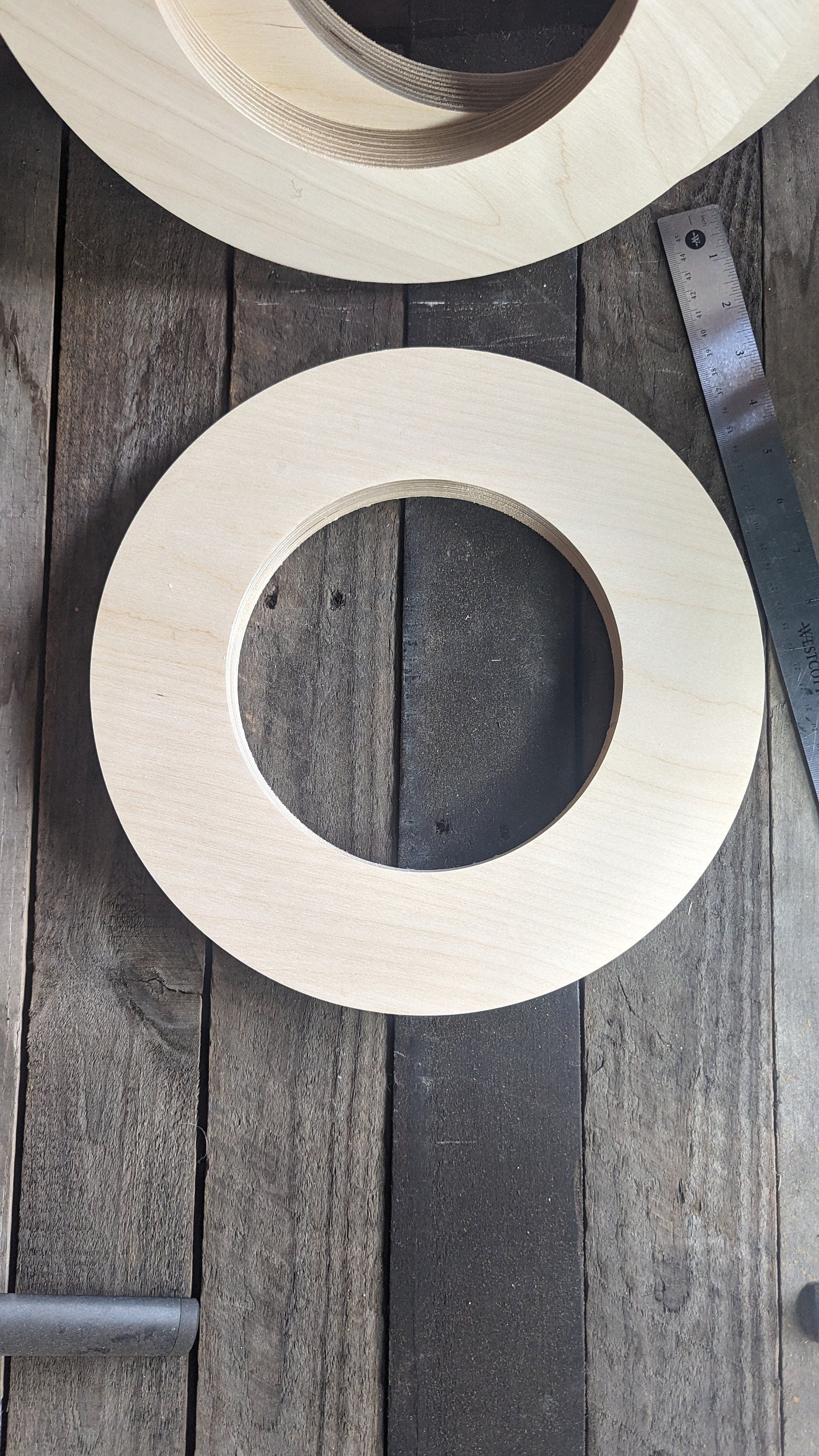 12.25 inch Wood Circle Disc with 7.25 inch center hole, BALTIC BIRCH Wooden Circles, Blank Circles, Unfinished Wooden Circles, Circular