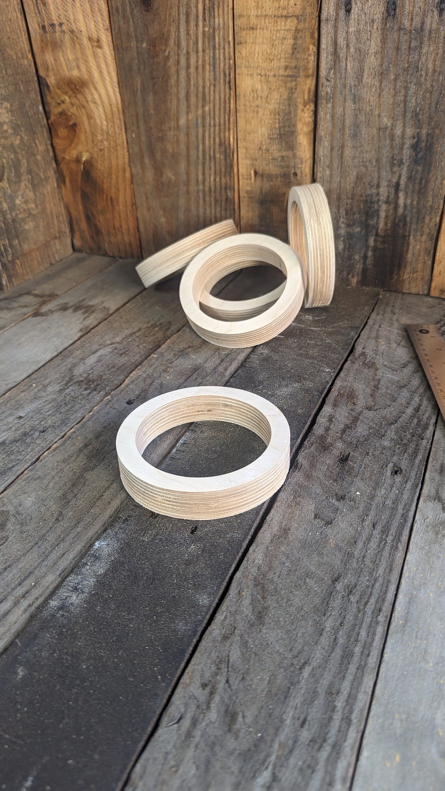 5 Pack - 4.75" Baltic Birch Wood Donut, 3.75" Center Hole, Unfinished Craft Ring