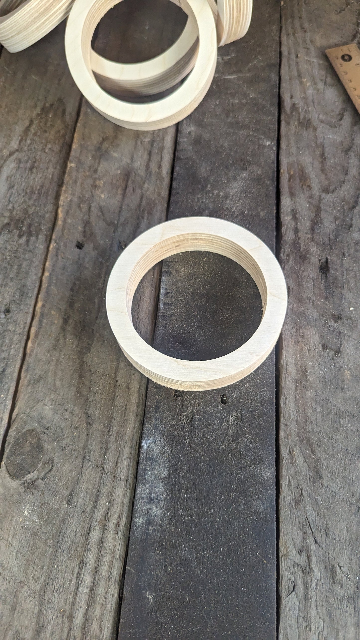 5 Pack - 4.75" Baltic Birch Wood Donut, 3.75" Center Hole, Unfinished Craft Ring