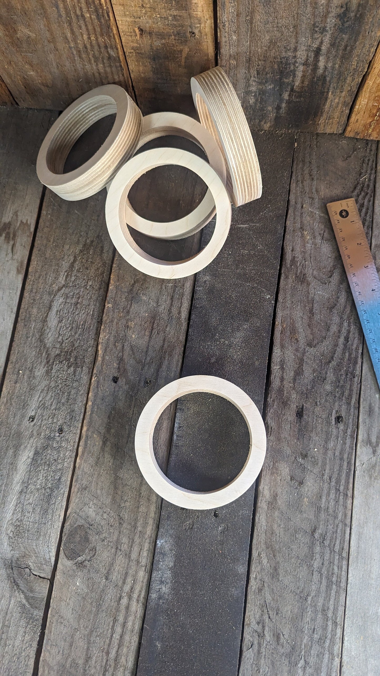 5 Pack - 4.75" Baltic Birch Wood Donut, 3.75" Center Hole, Unfinished Craft Ring
