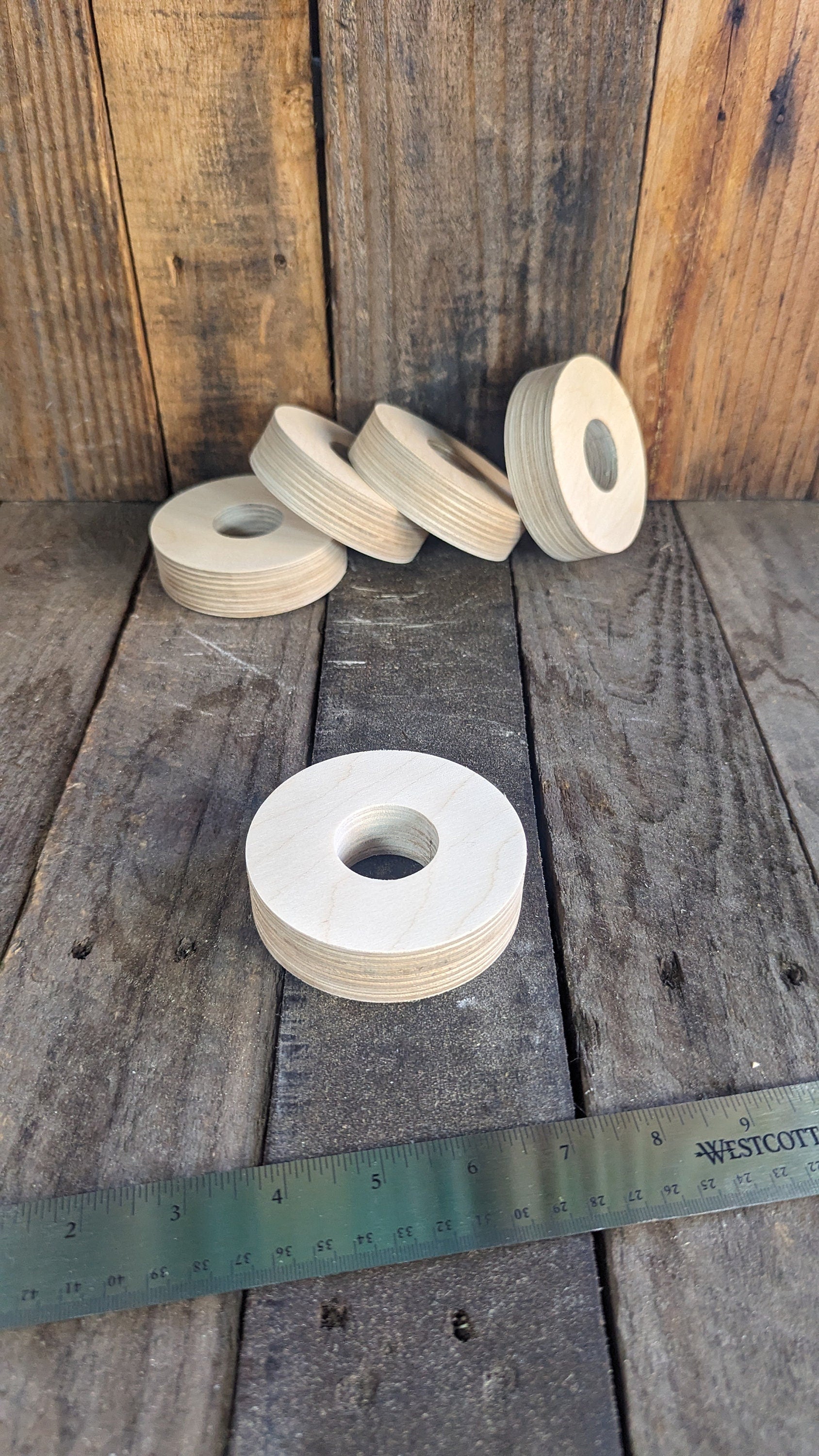3.5" (3-1/2") Wood Donut, 1.25" (1-1/4") center hole - BALTIC BIRCH - Wooden Circles, Unfinished Wooden Circles, Circular Wood, Ring