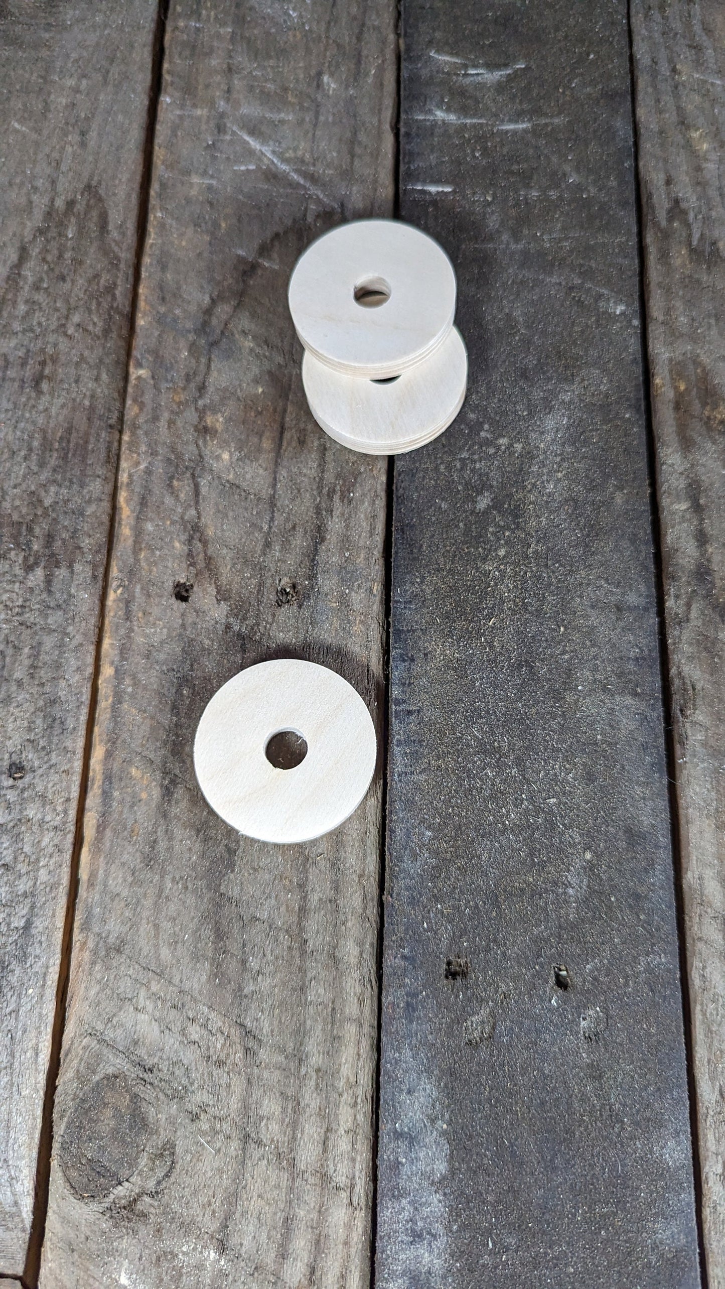 5 Pack - 2.125" Baltic Birch Wood Donut, 0.5" (1/2") Center Hole