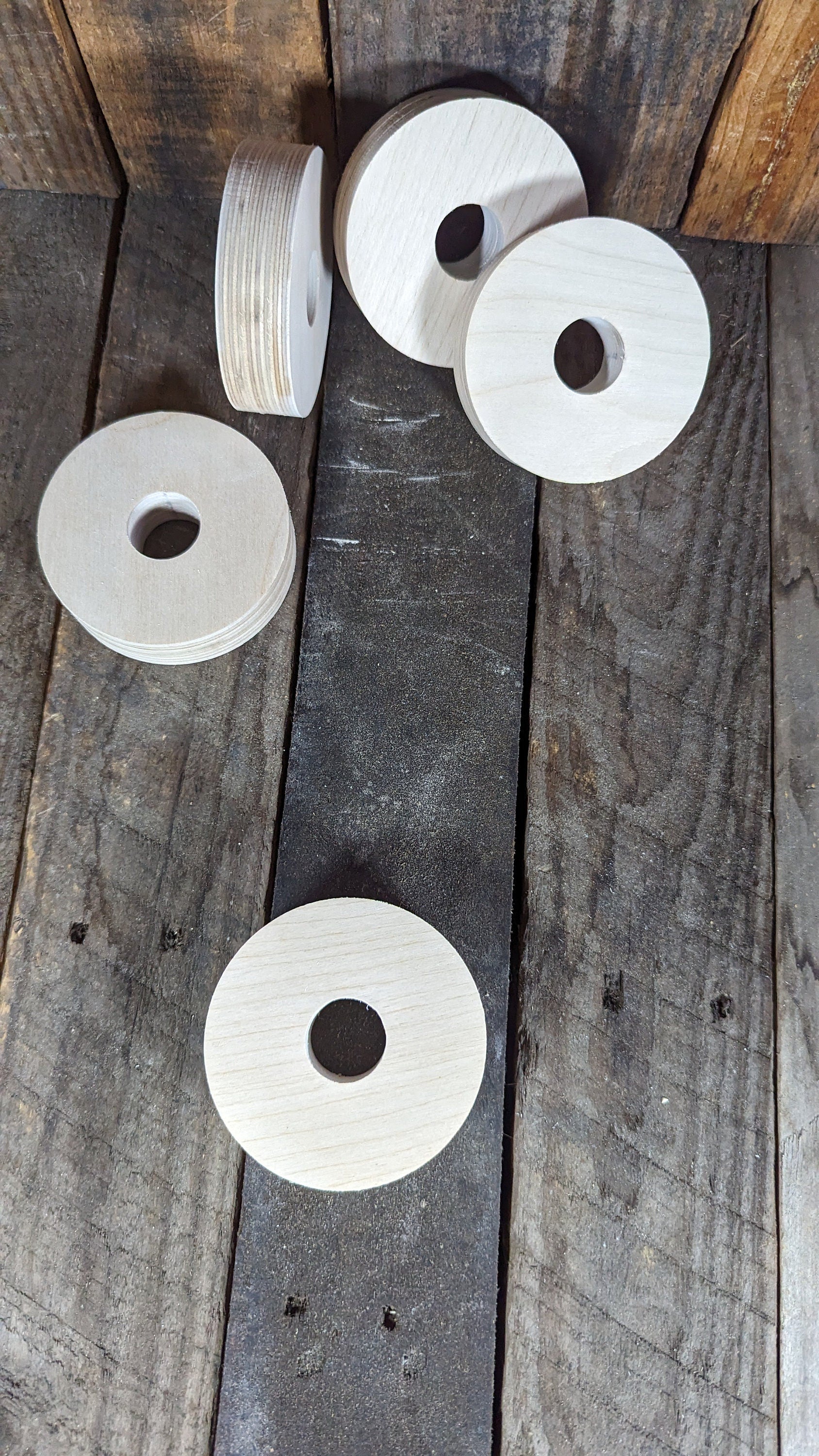 5 Pack - 3.5" Baltic Birch Wood Donut, 1" Center Hole
