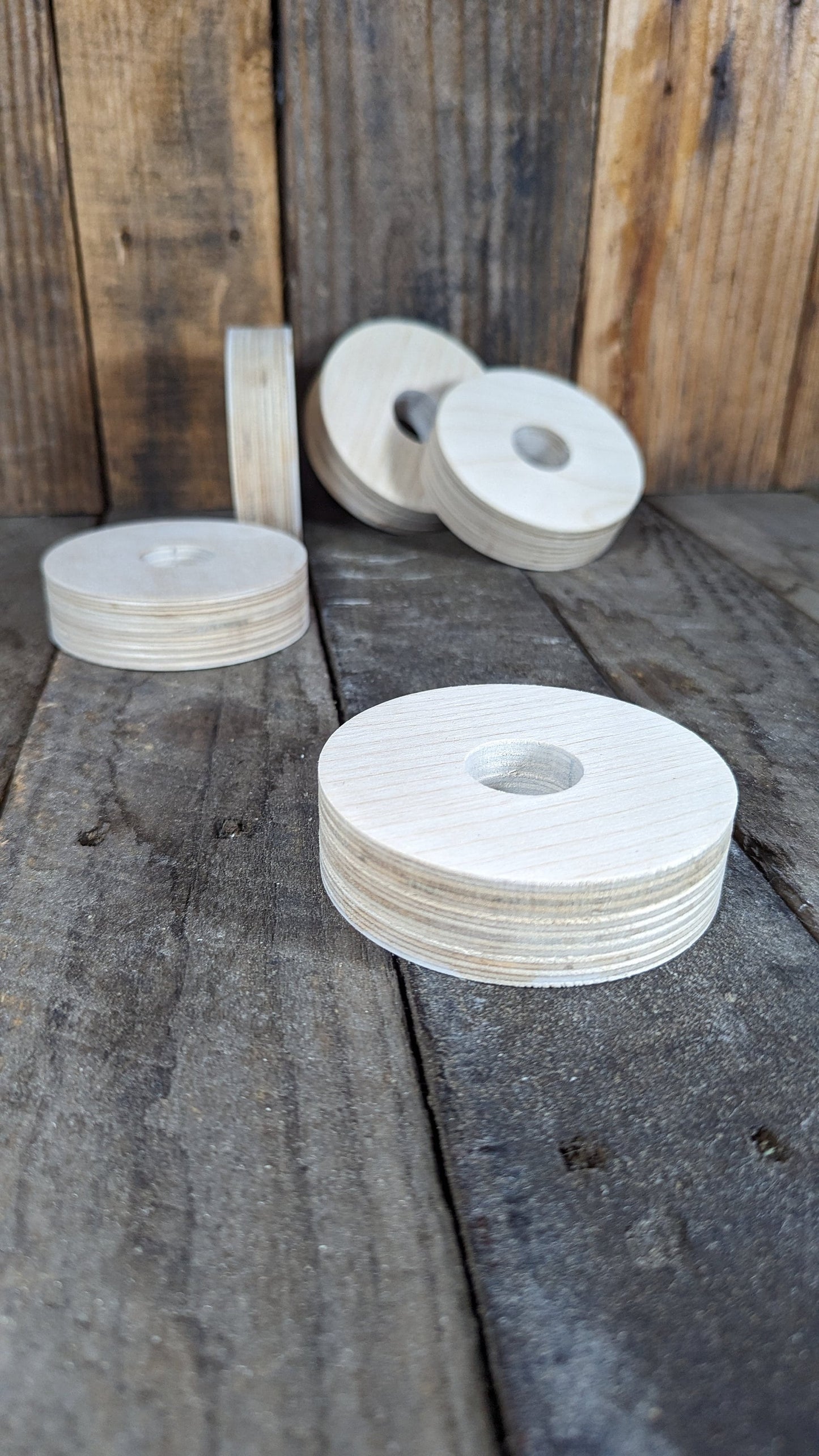 5 Pack - 3.5" Baltic Birch Wood Donut, 1" Center Hole