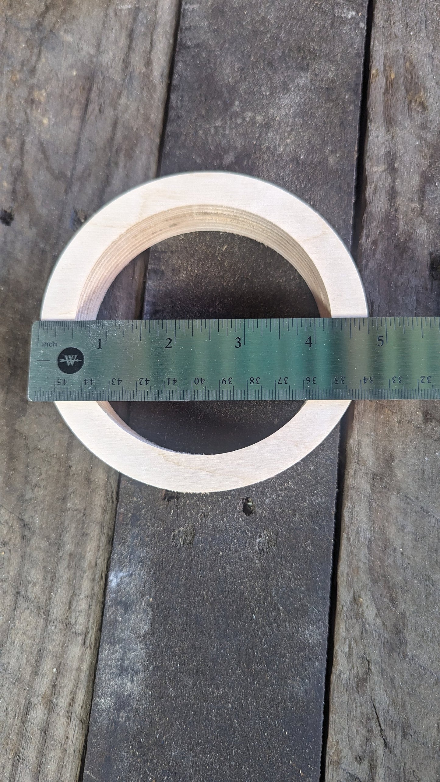 5 Pack - 4.75" Baltic Birch Wood Donut, 3.75" Center Hole, Unfinished Craft Ring