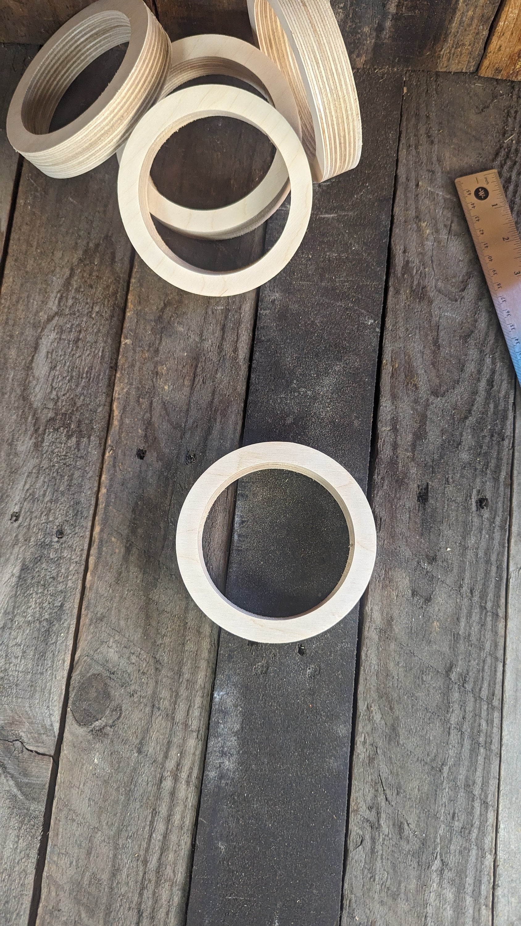 5 Pack - 4.75" Baltic Birch Wood Donut, 3.75" Center Hole, Unfinished Craft Ring