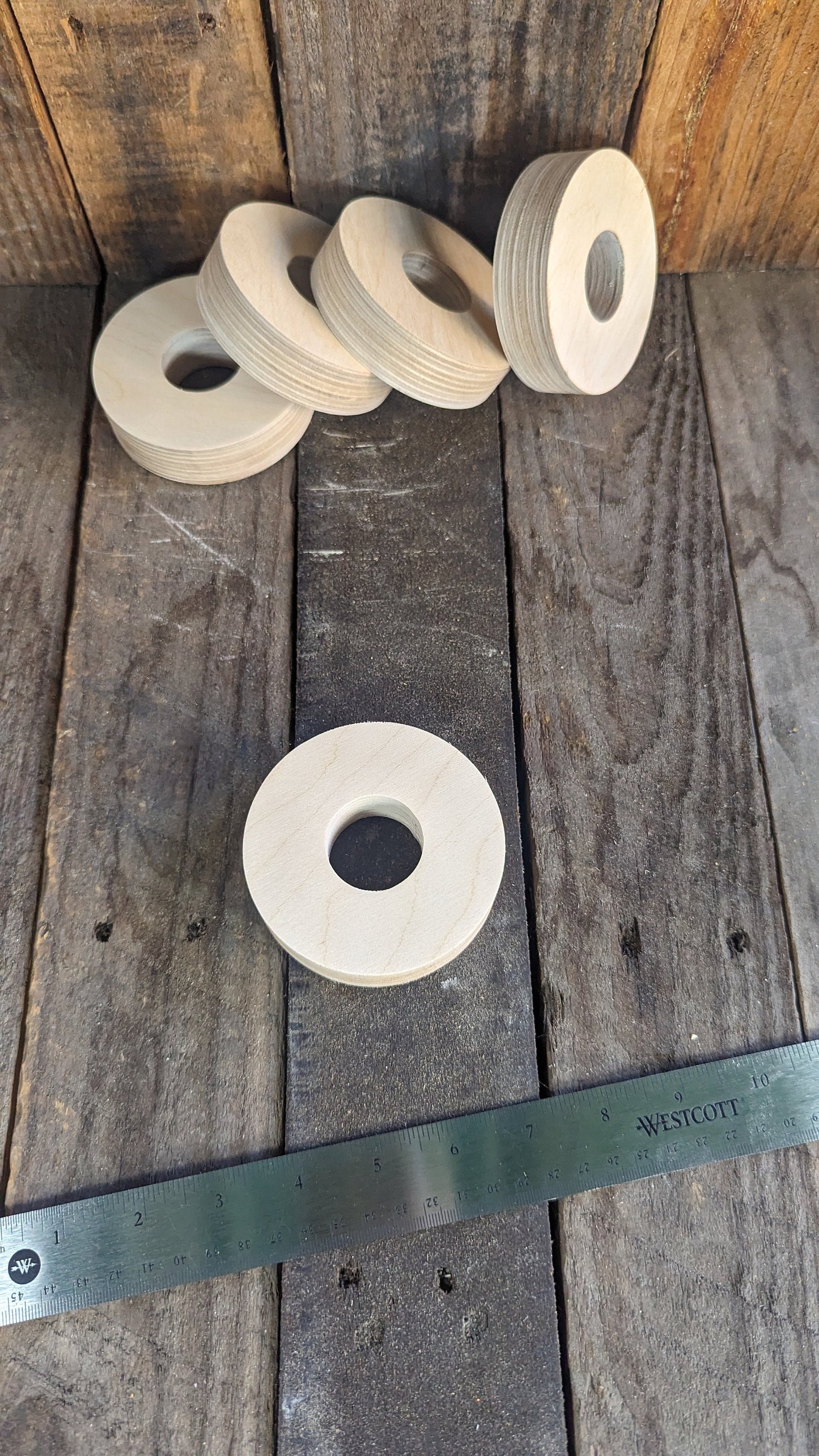 3.5" (3-1/2") Wood Donut, 1.25" (1-1/4") center hole - BALTIC BIRCH - Wooden Circles, Unfinished Wooden Circles, Circular Wood, Ring