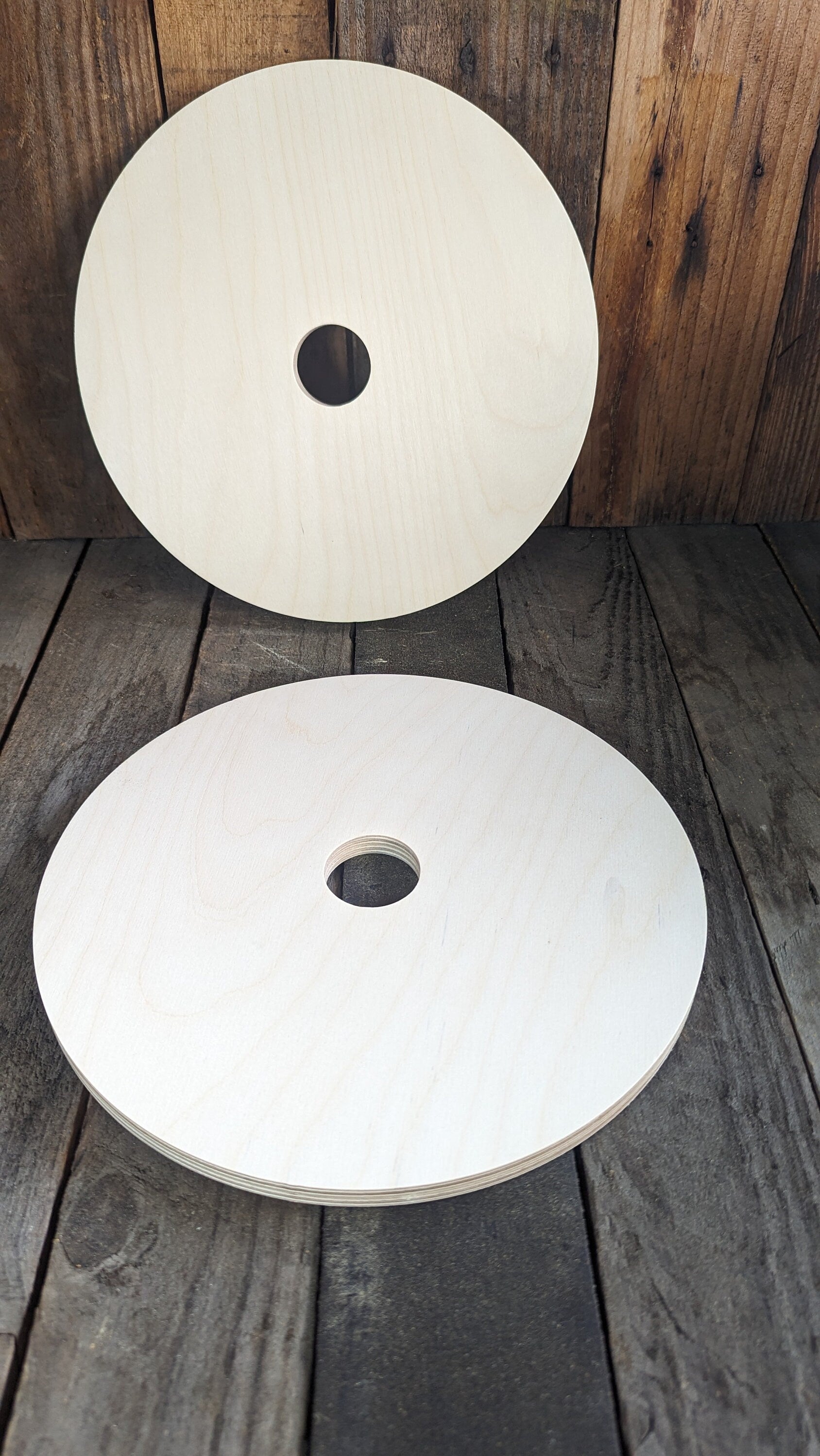 11" Wood Circle Disc with 1.625" center hole, BALTIC BIRCH Wooden Circles, Blank Circles, Unfinished Wooden Circles, Round Circles, Circular