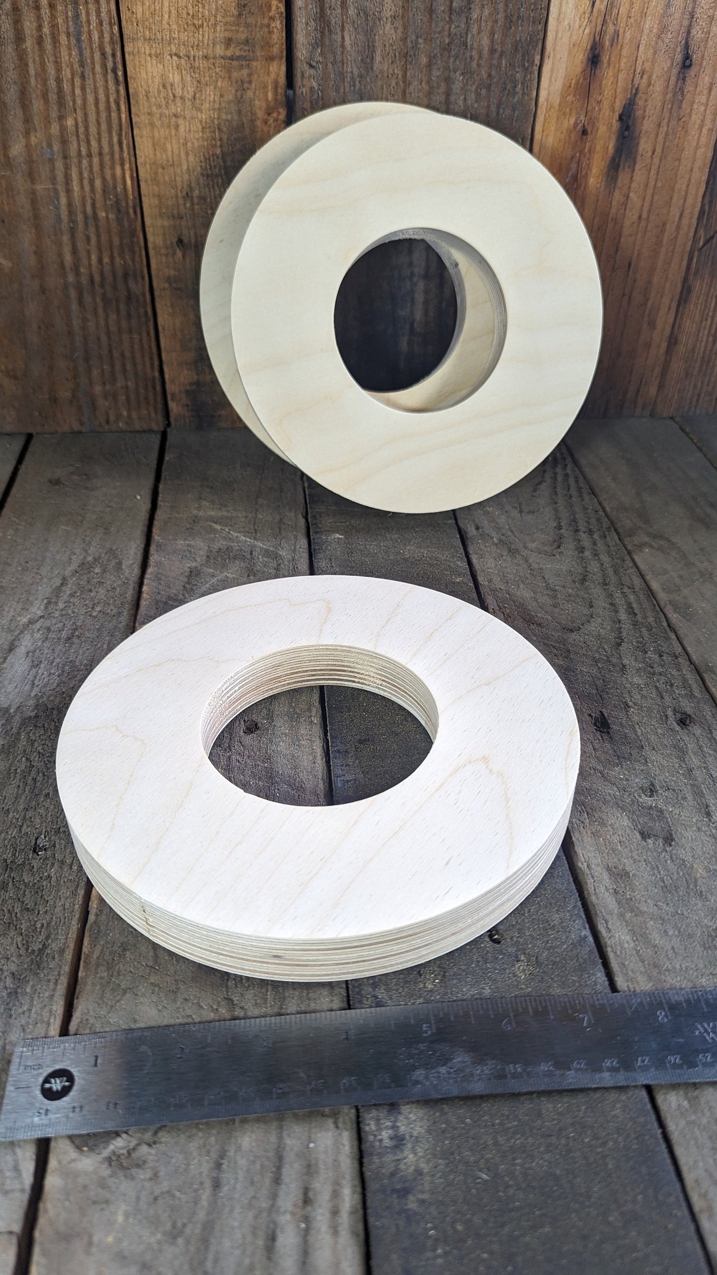 8" Wood Donut Ring with 3.75" (3 - 3/4") center hole, BALTIC BIRCH Wooden Circles, Unfinished Wooden Circles, Round Circles, Circular Wood