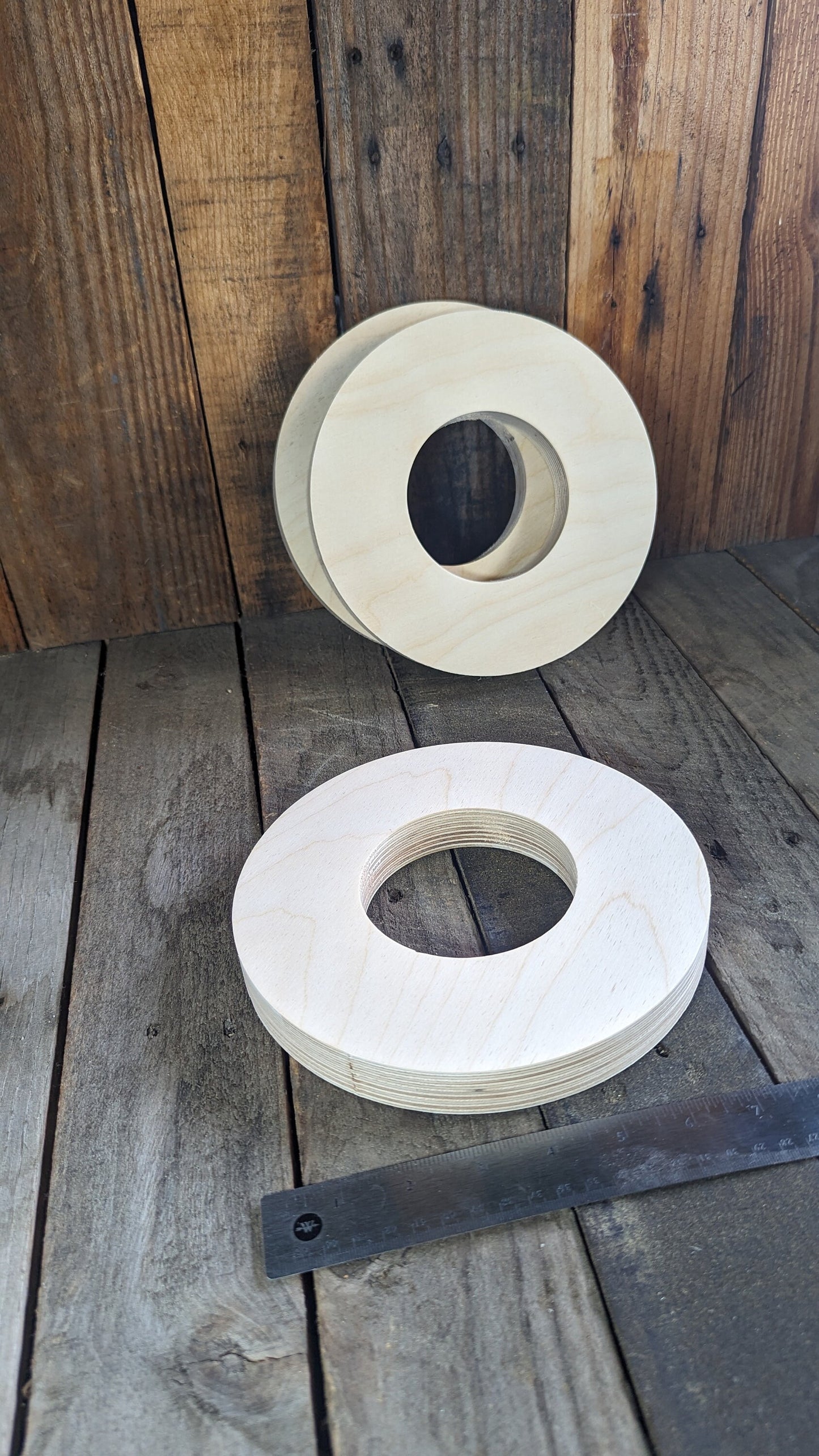 8" Wood Donut Ring with 3.75" (3 - 3/4") center hole, BALTIC BIRCH Wooden Circles, Unfinished Wooden Circles, Round Circles, Circular Wood