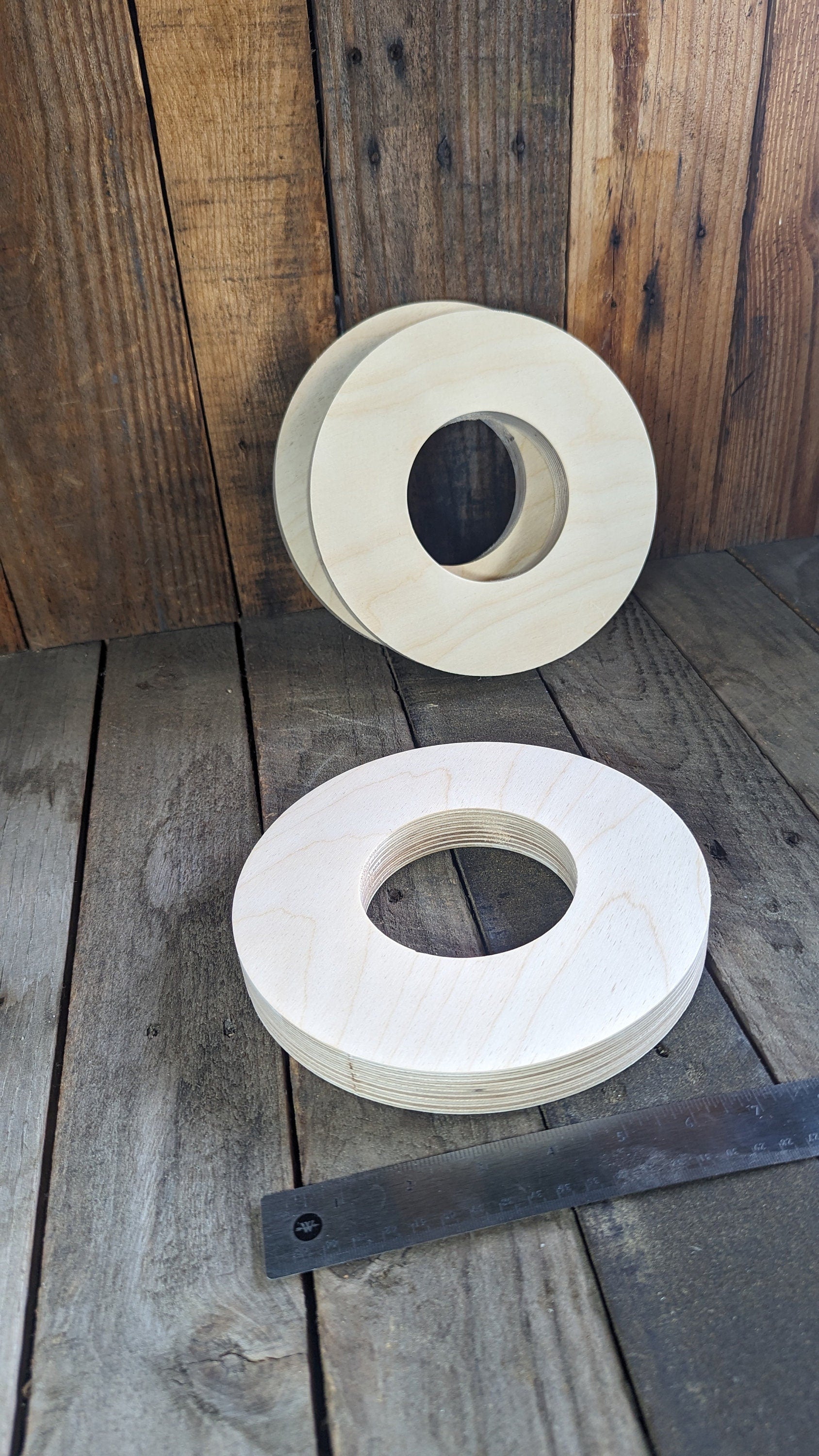 8" Baltic Birch Wood Donut Ring, 3.75" Center Hole, Unfinished Wooden Circle