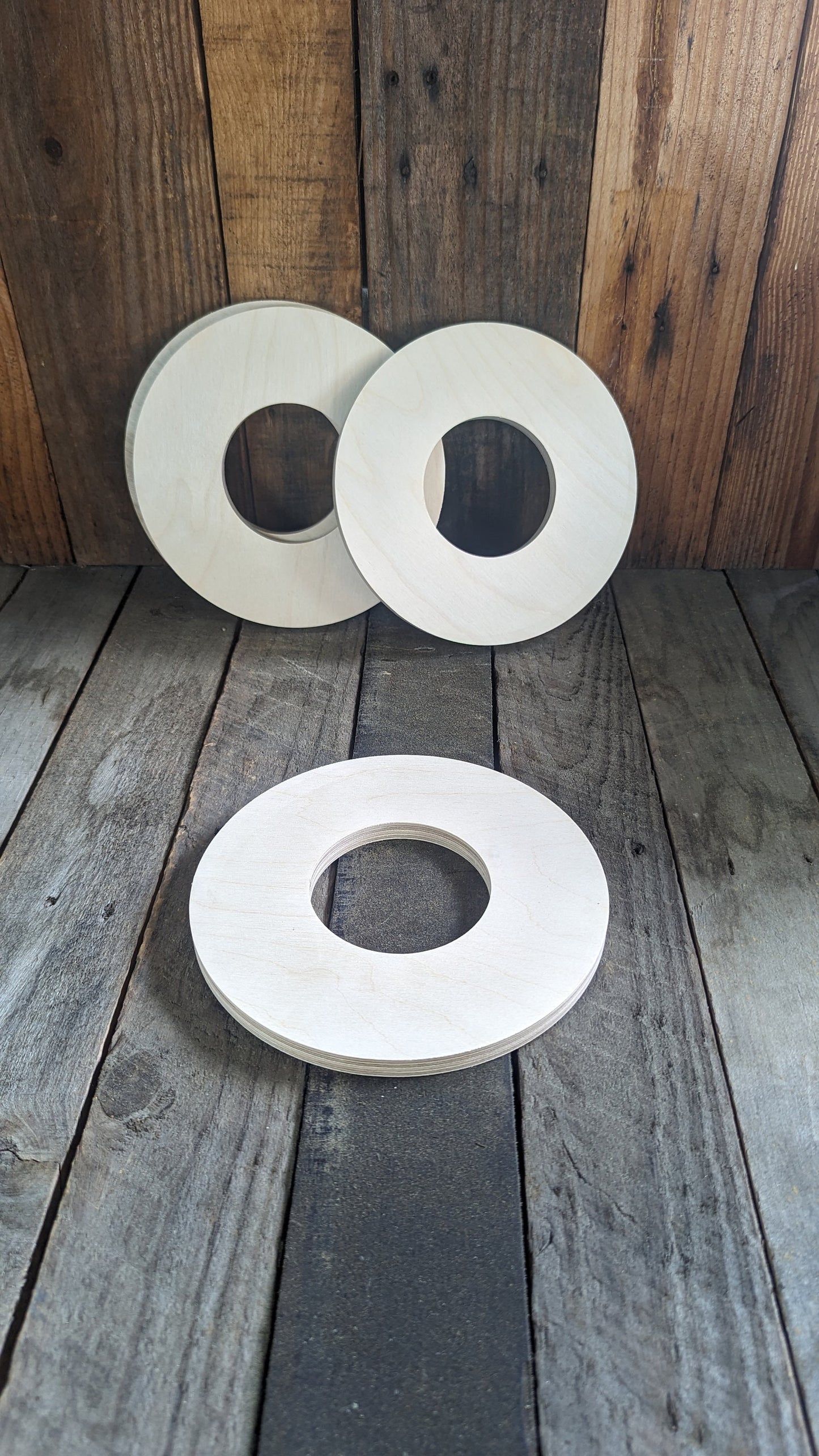 8" Baltic Birch Wood Donut Ring, 3.5" Center Hole, Unfinished Craft Circle