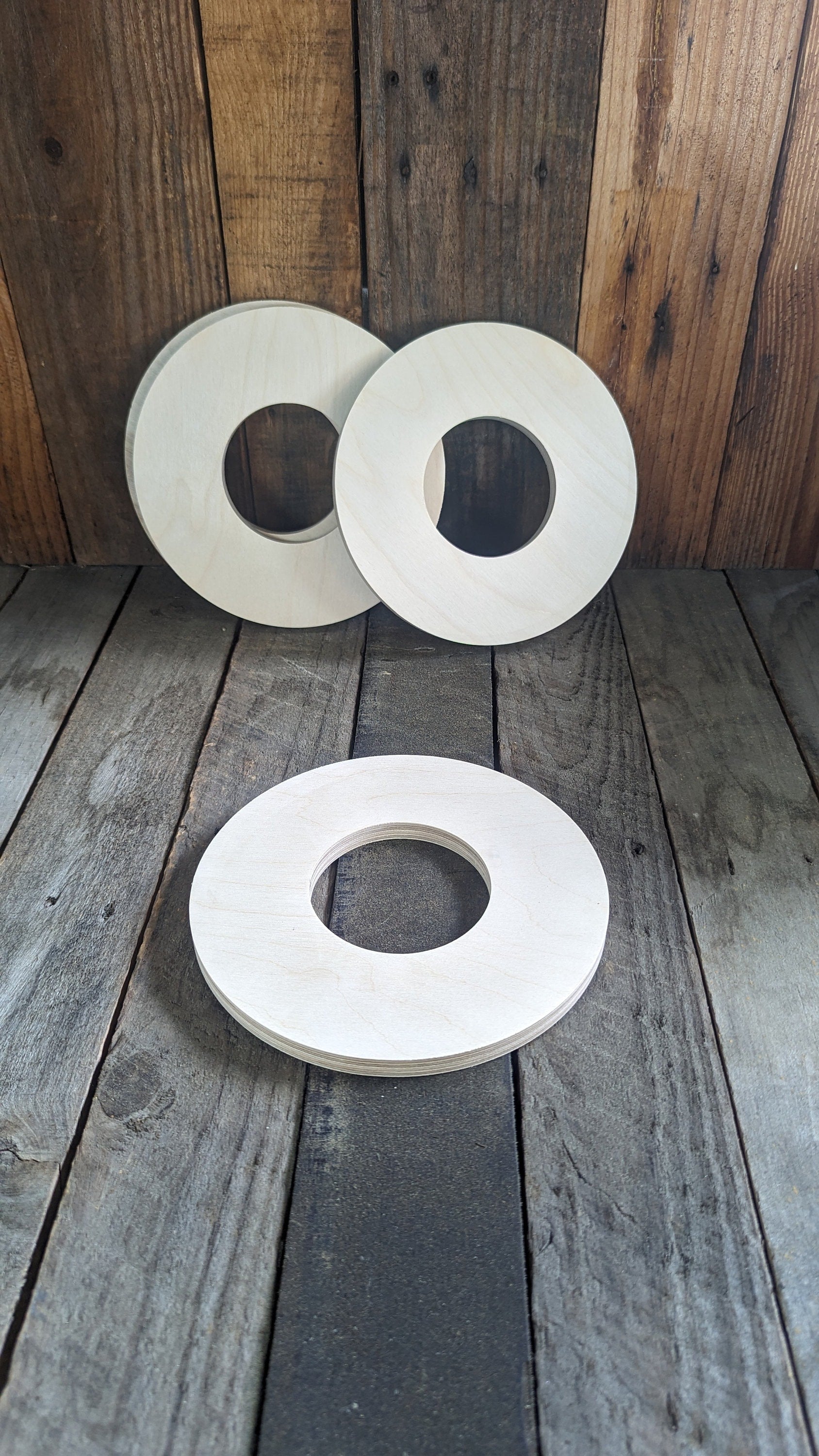 8" Baltic Birch Wood Donut Ring, 3.5" Center Hole, Unfinished Craft Circle
