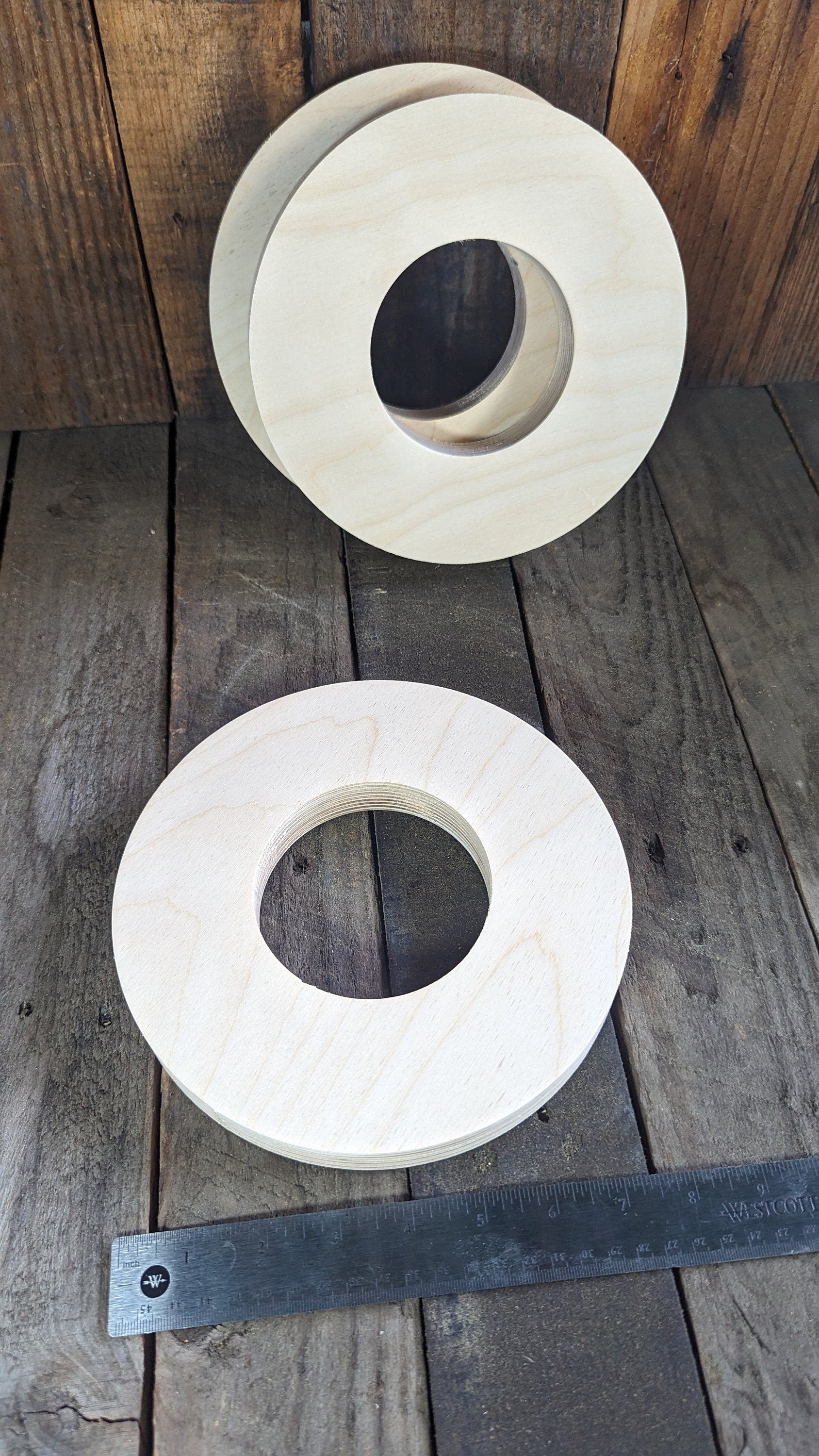 8" Wood Donut Ring with 3.75" (3 - 3/4") center hole, BALTIC BIRCH Wooden Circles, Unfinished Wooden Circles, Round Circles, Circular Wood
