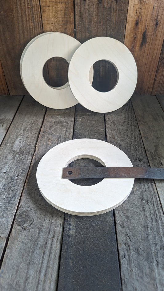 8" Baltic Birch Wood Donut Ring, 3.5" Center Hole, Unfinished Craft Circle