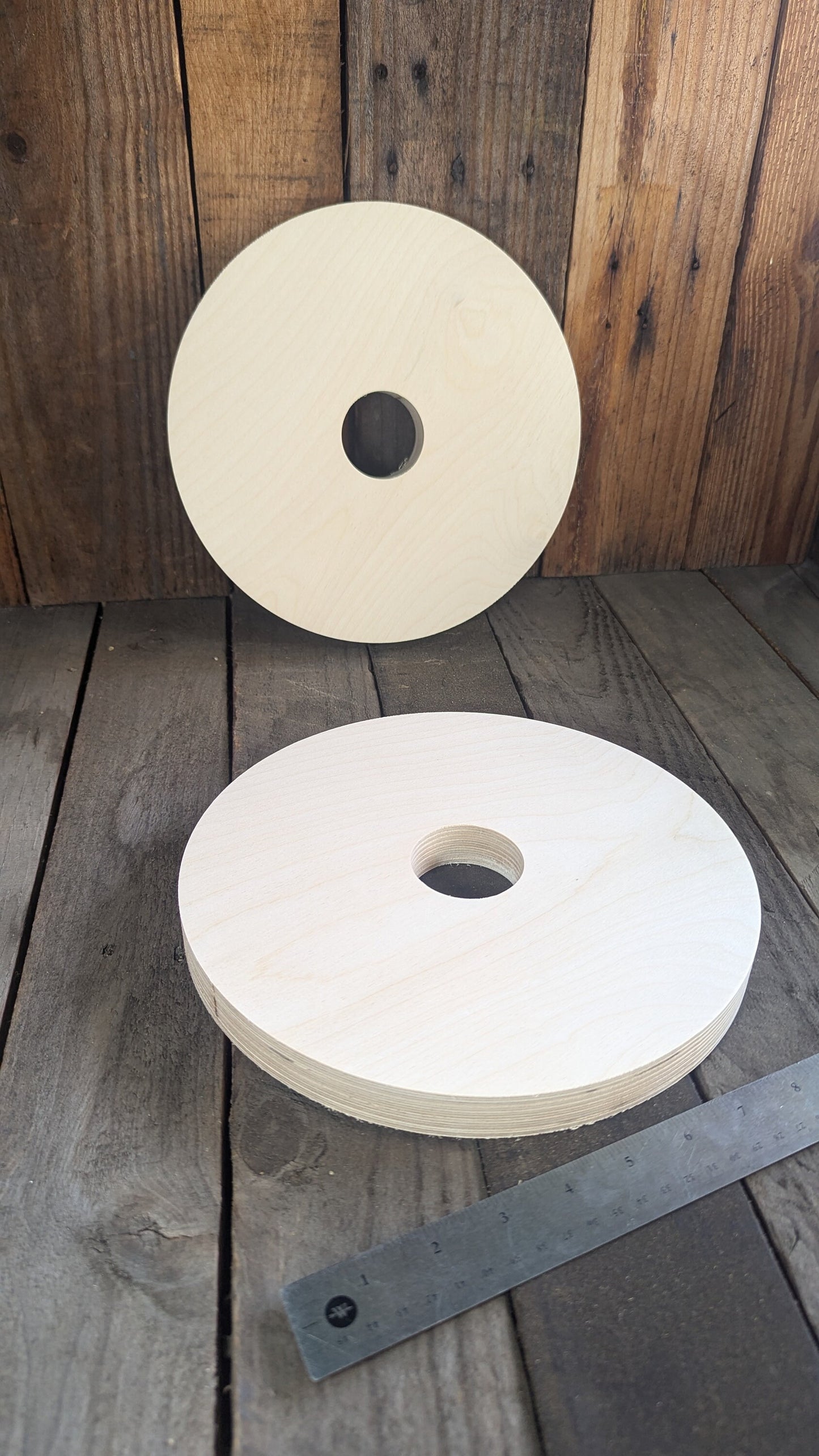 10" Baltic Birch Wood Donut Ring, 2" Center Hole, Craft Supply