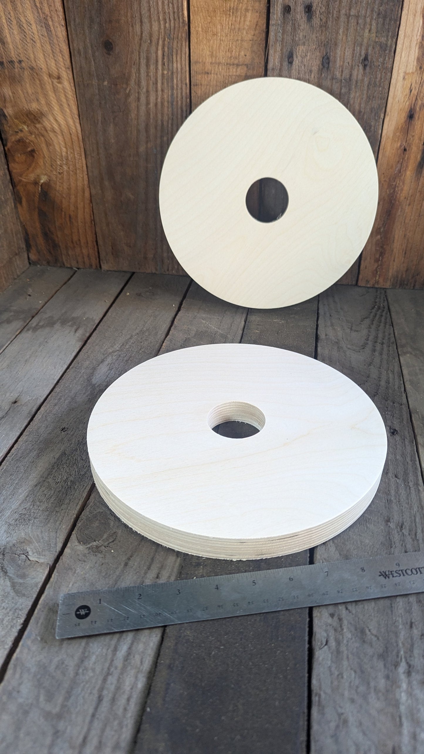 10" Baltic Birch Wood Donut Ring, 2" Center Hole, Craft Supply