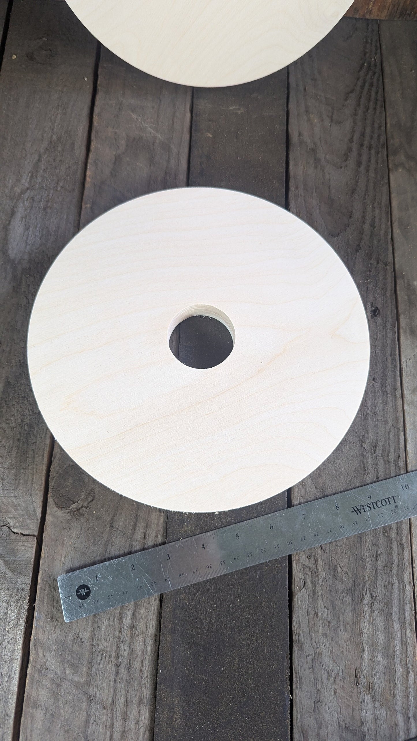 10" Baltic Birch Wood Donut Ring, 2" Center Hole, Craft Supply