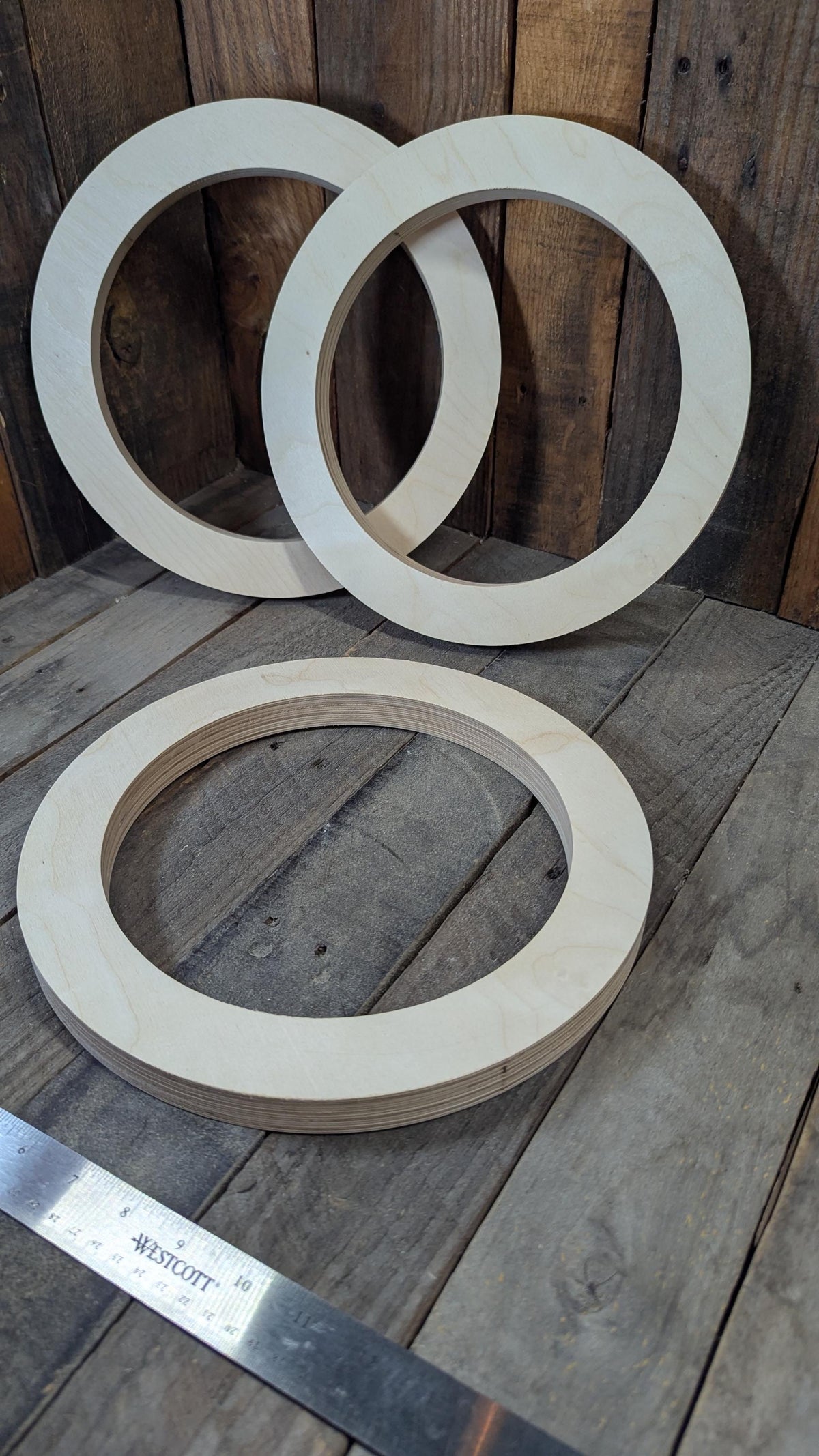 12" Baltic Birch Wood Donut Ring, 9.625" Center Hole, Unfinished Wooden Circle