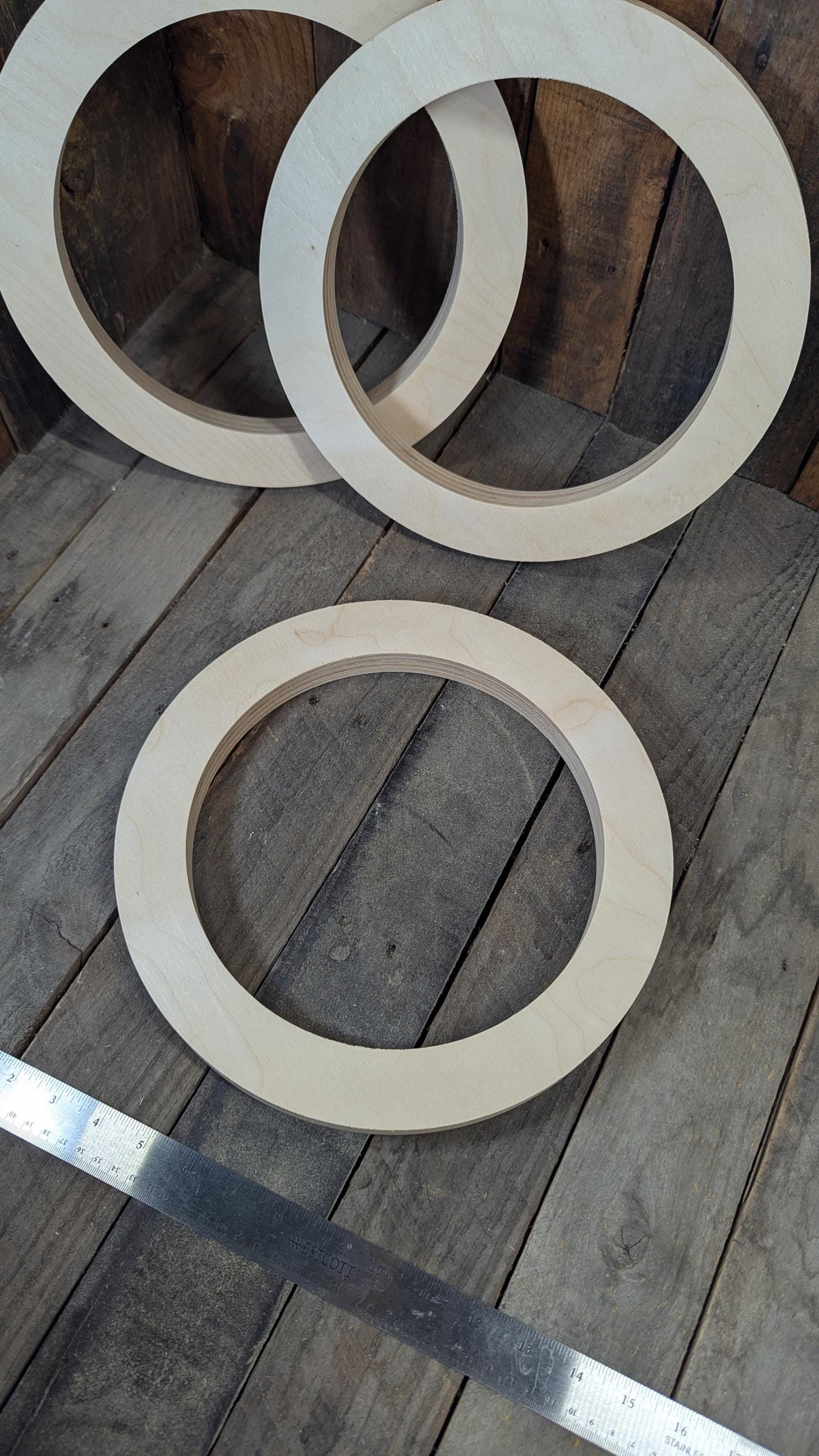 12" Baltic Birch Wood Donut Ring, 9" Center Hole, Unfinished Wooden Circle