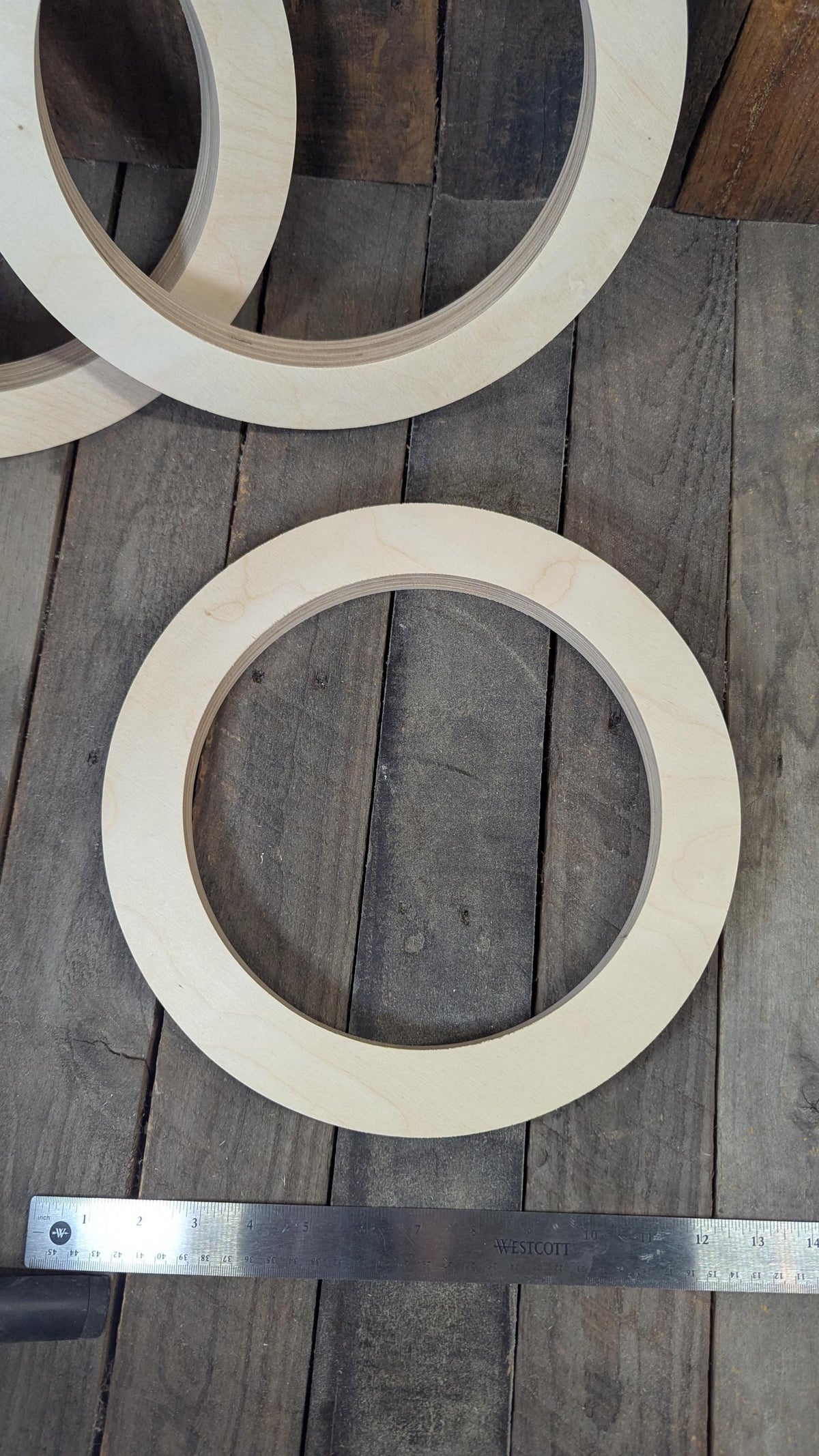 12.25" Baltic Birch Wood Donut Ring, 9.625" Center Hole, Unfinished Wooden Circle