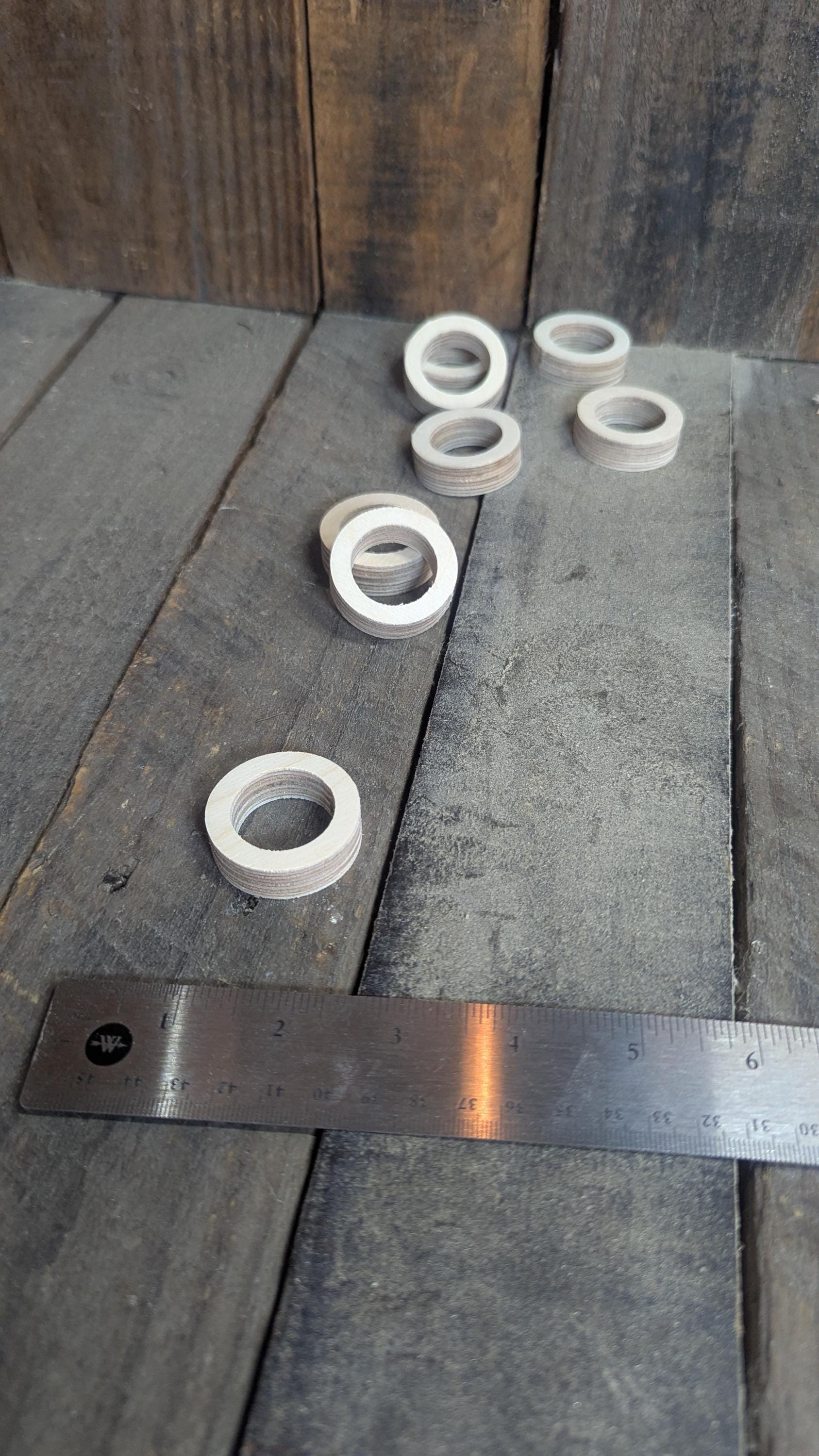1.5" (1 1/2")Wood Donut, 1" center hole - BALTIC BIRCH - Wooden Circles, Unfinished Wood, Circular Wood Active, Ring Shape, DIY