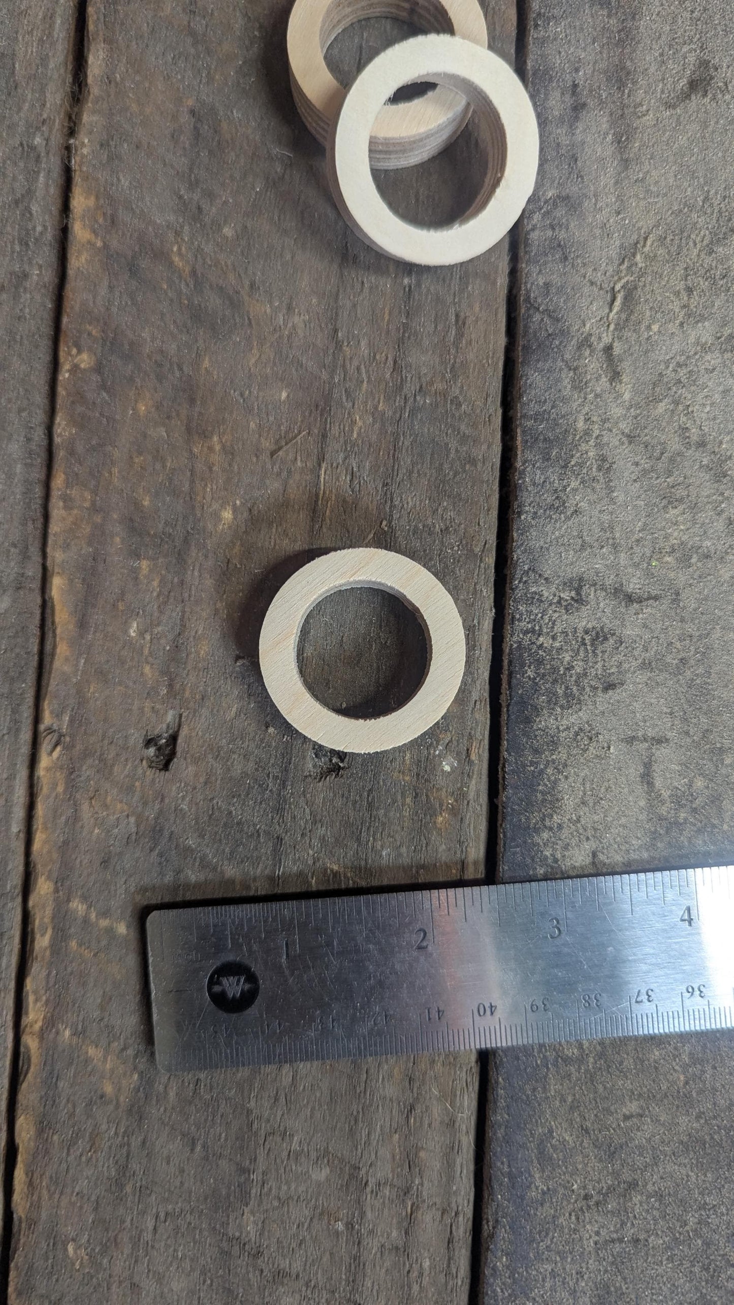 5 Pack - 1.5" Baltic Birch Wood Donut, 1" Center Hole, Unfinished Wooden Circle