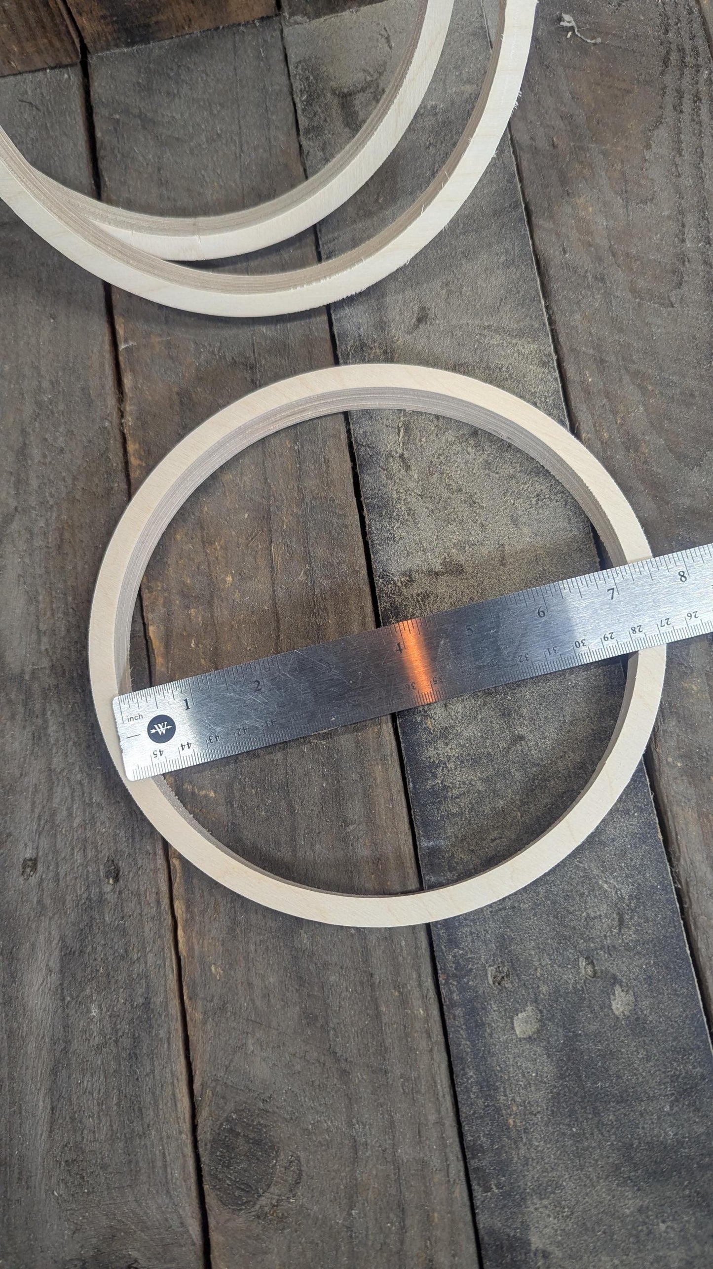 8" Baltic Birch Wood Donut Ring, 7.25" Center Hole, Craft Circle