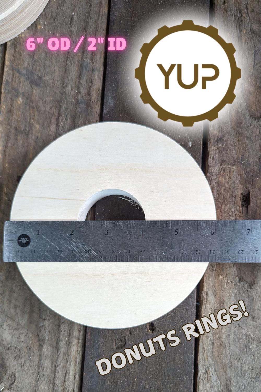 6" Baltic Birch Wood Donut, 2" Center Hole, Unfinished Wooden Circles