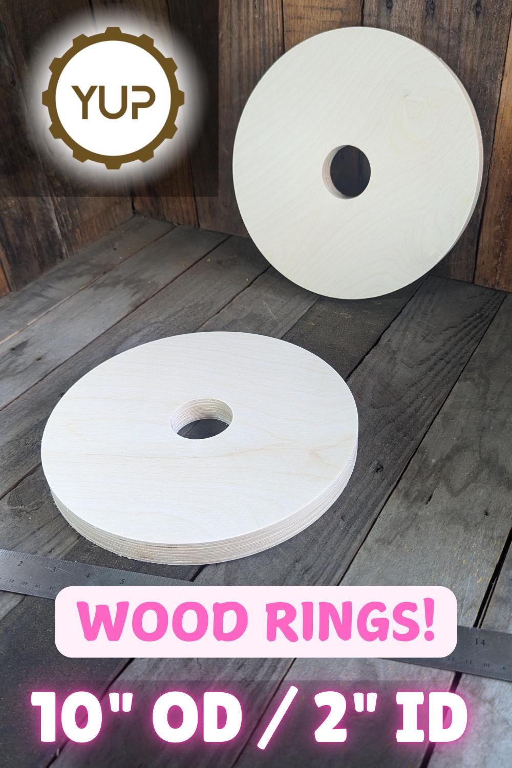 10" Baltic Birch Wood Donut Ring, 2" Center Hole, Craft Supply