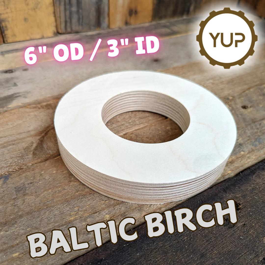 6" Baltic Birch Wood Donut, 3" Center Hole, DIY Crafting Supplies