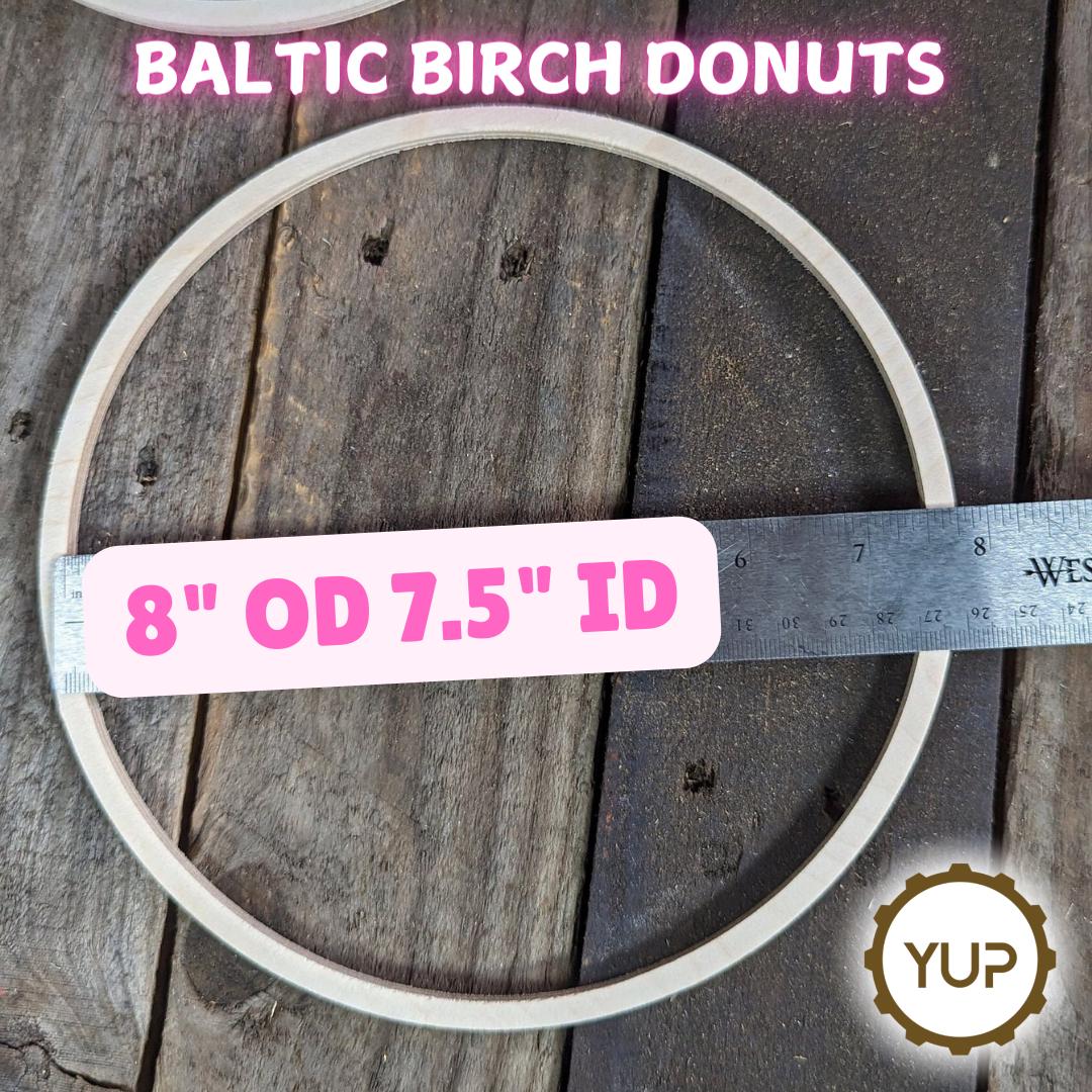 8" Wood Donut Ring with 7.5" ( 7 1/2") center hole, BALTIC BIRCH Wooden Circles, Unfinished Wooden Circles, Round Circles, Circular Wood