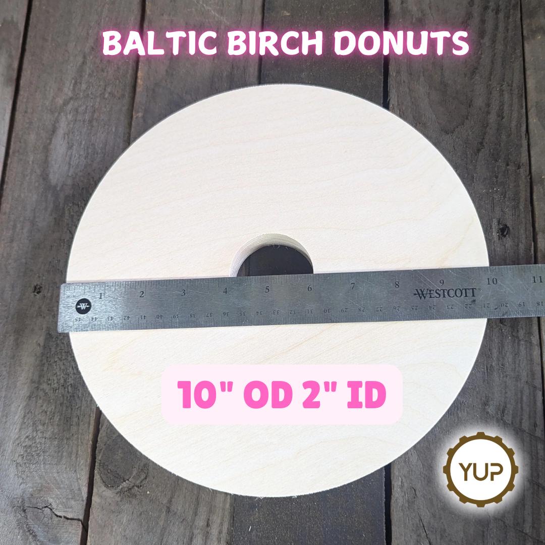 10" Baltic Birch Wood Donut Ring, 2" Center Hole, Craft Supply