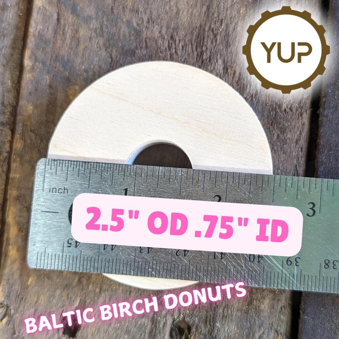 5 Pack - 2.5" Baltic Birch Wood Donut, 0.75" Center Hole