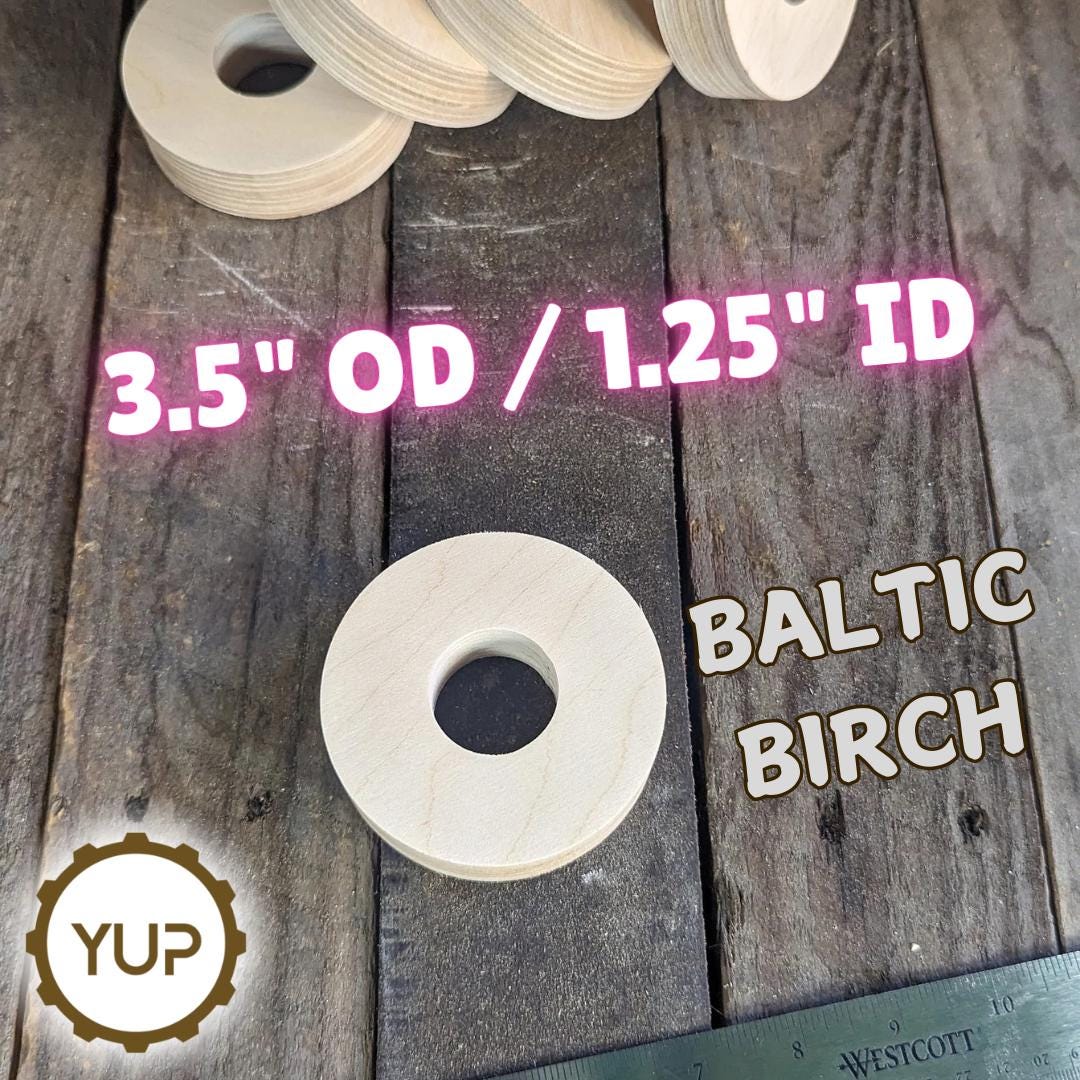 3.5" (3-1/2") Wood Donut, 1.25" (1-1/4") center hole - BALTIC BIRCH - Wooden Circles, Unfinished Wooden Circles, Circular Wood, Ring