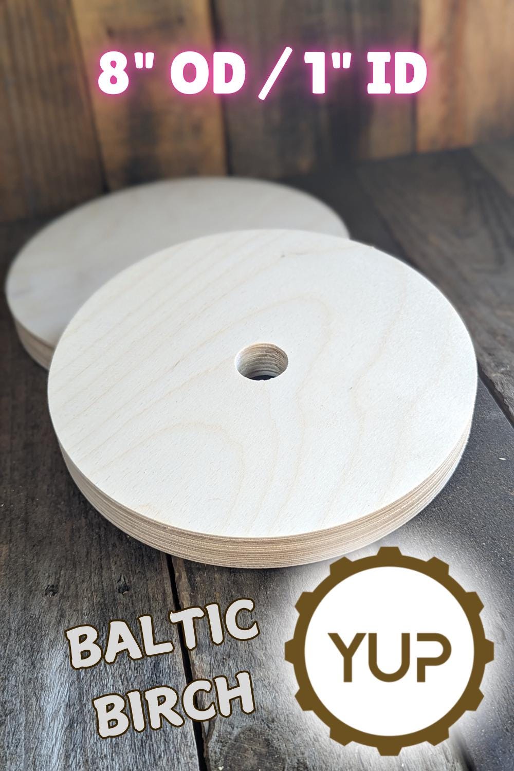 8" Baltic Birch Wood Donut Ring, 1" Center Hole, Craft Supply