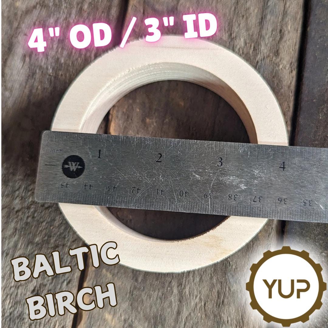 4" Baltic Birch Wood Donut Ring, 3" Center Hole, Unfinished Wooden Circle