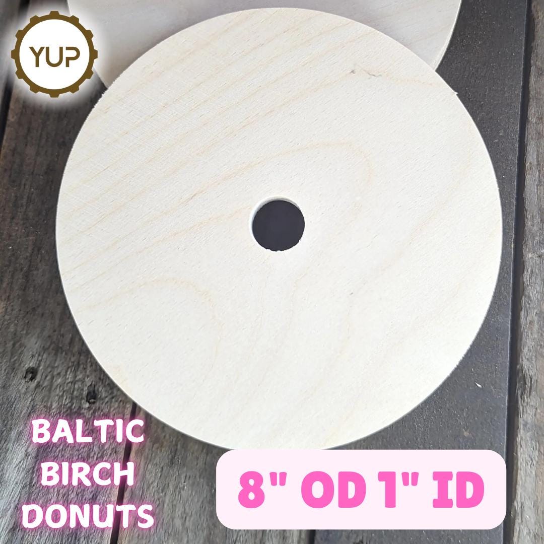 8" Baltic Birch Wood Donut Ring, 1" Center Hole, Craft Supply