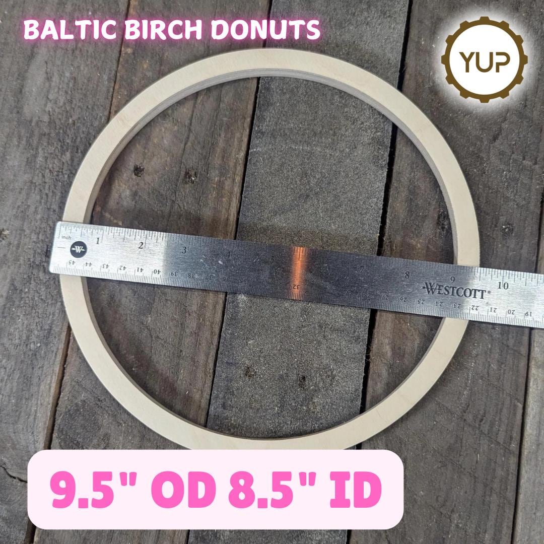9.5" Baltic Birch Wood Donut Ring, 8.5" Center Hole, Unfinished Wooden Circles