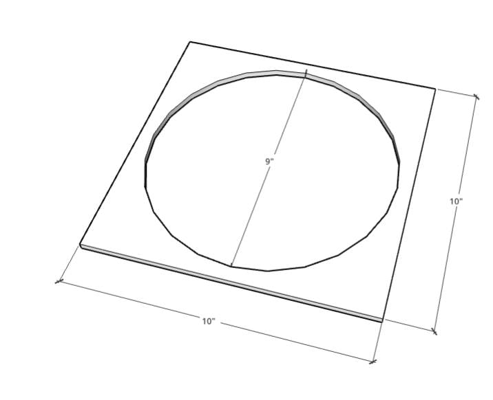 10" Baltic Birch Wood Square, 9" Center Hole, Unfinished Wooden Shape