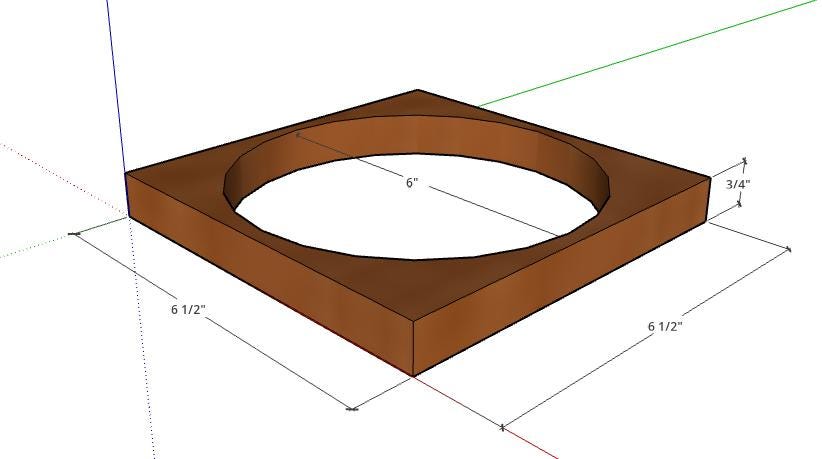6.5 x 6.5" Baltic Birch Wood Square, 6" Center Hole, Unfinished Crafting Shape